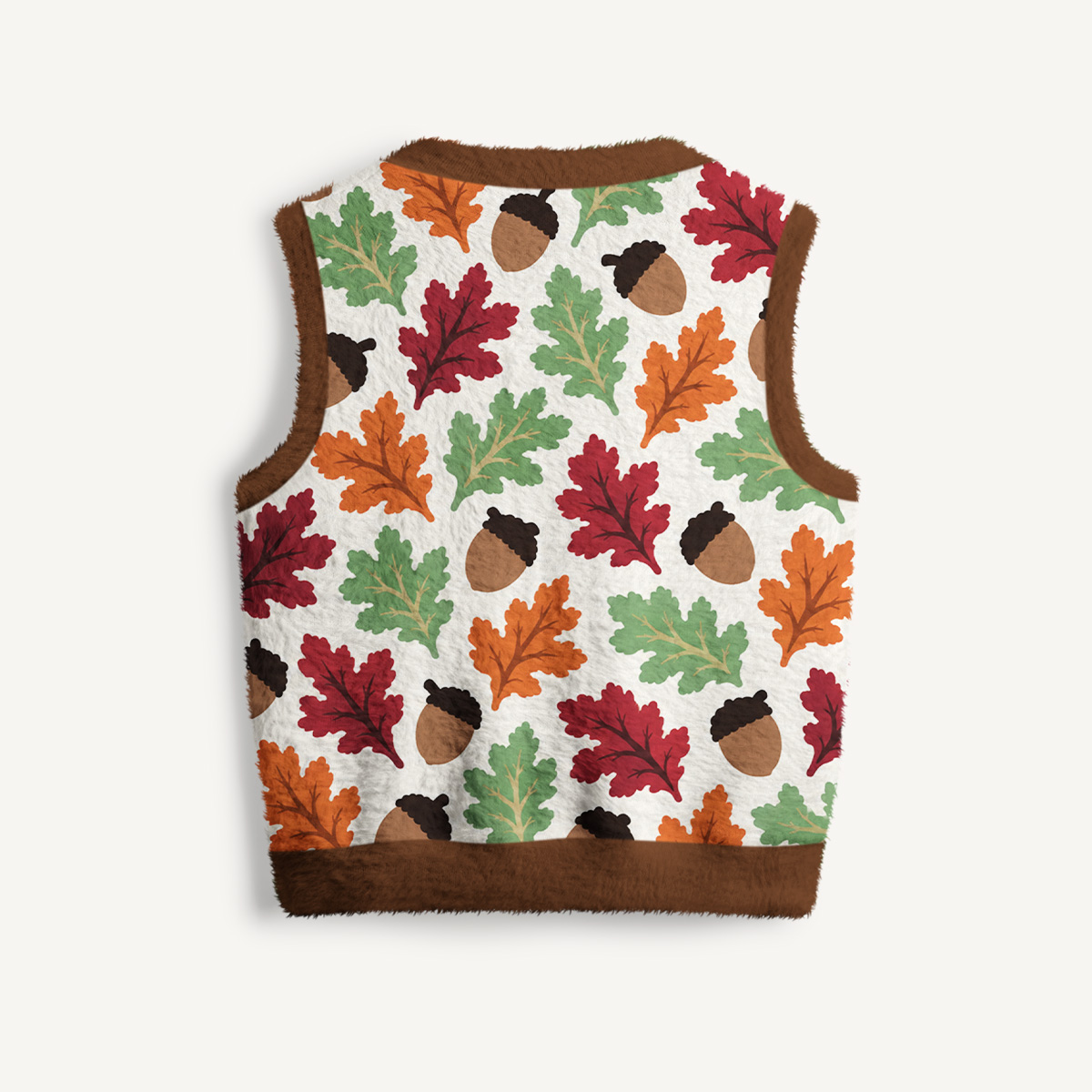 Cozy Autumn Acorn Motif Print V-Neck Sweater Vest