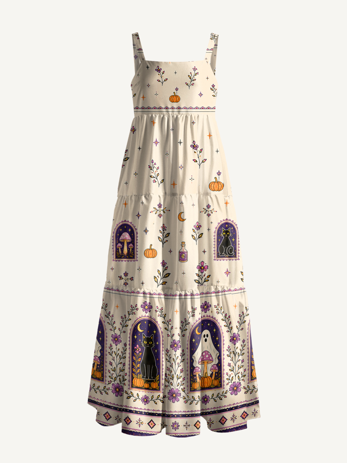 Moonlit Ghost Garden Print Wide Straps Maxi Dress With Pockets