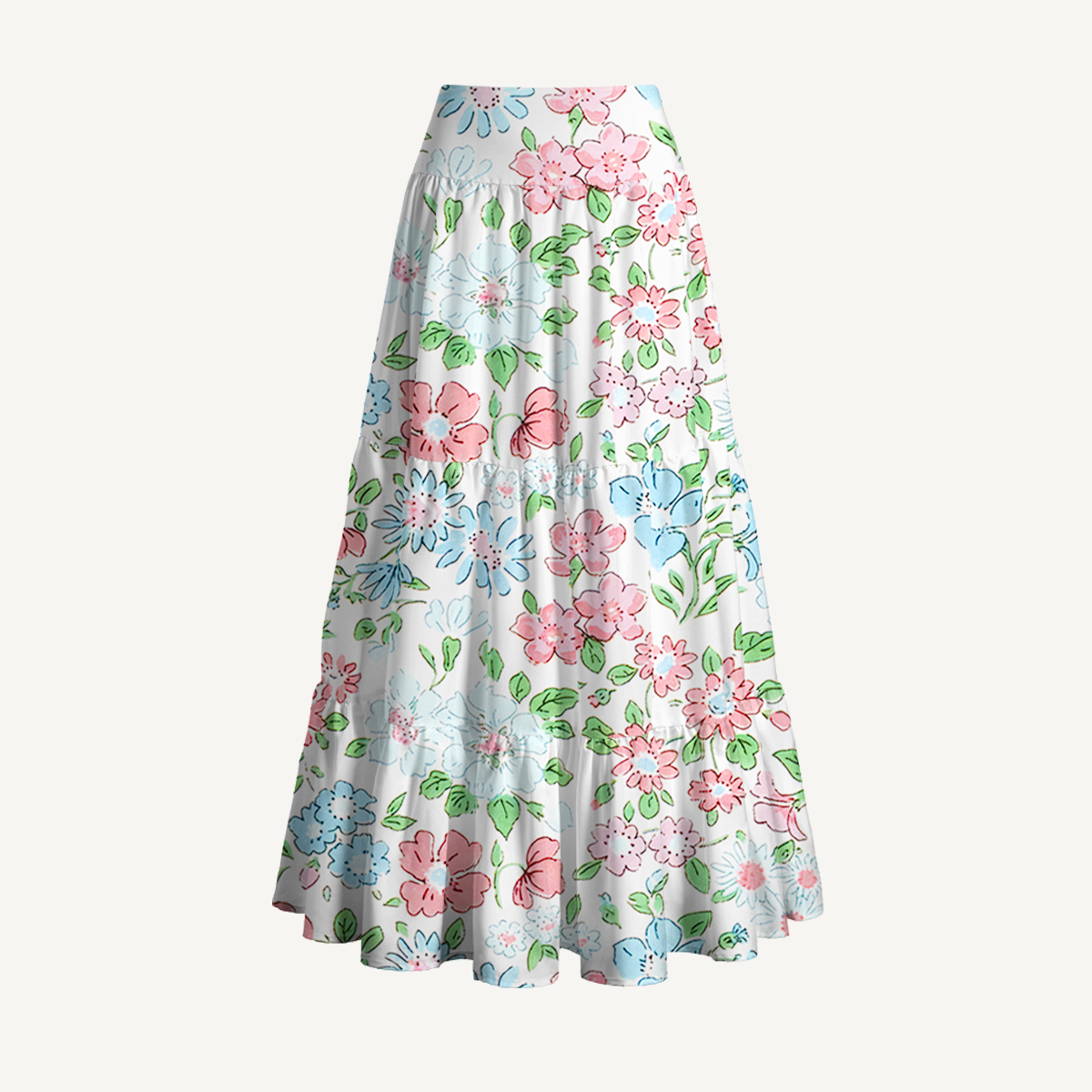 Pastel Cottage Floral Print Maxi Skirt