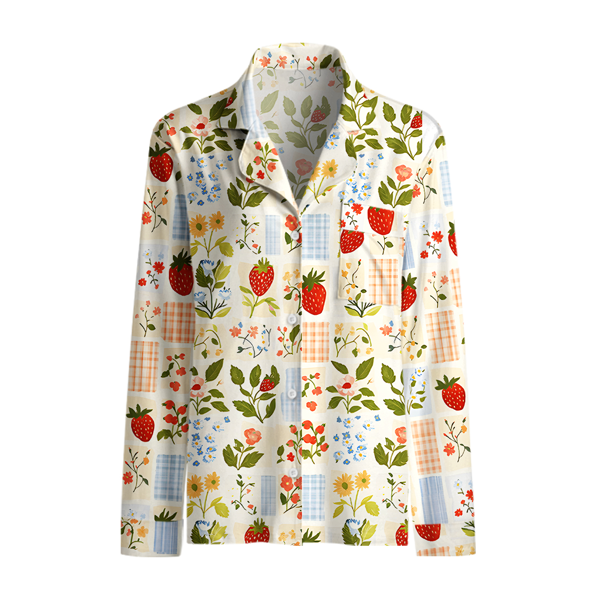 Strawberry Garden Patchwork Print Long Pajama Set 