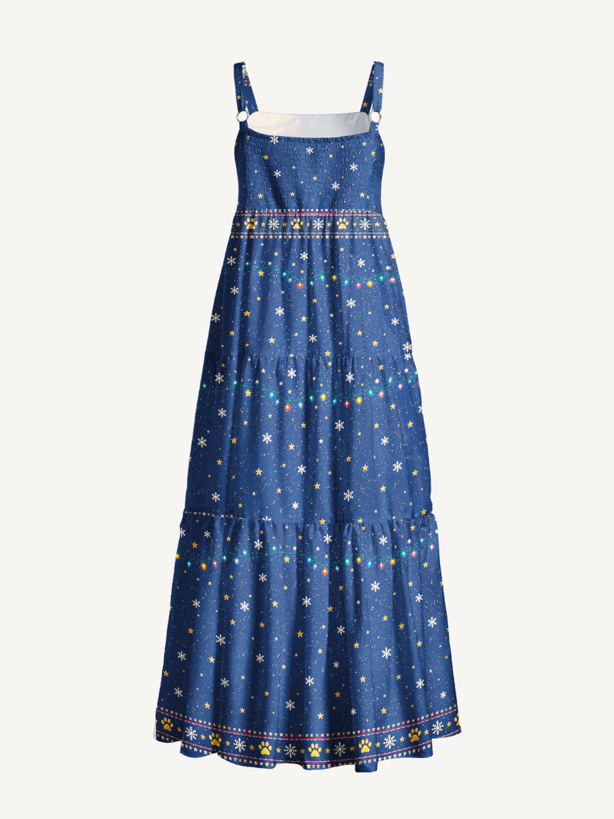Cozy Christmas Cat Lights Print Wide Straps Maxi Dress With Pockets