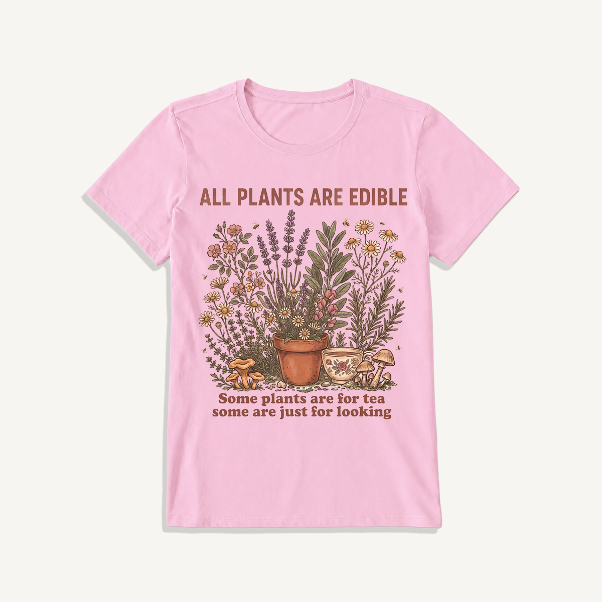 All Plants Are Edible Print Crew Neck Cotton Tee