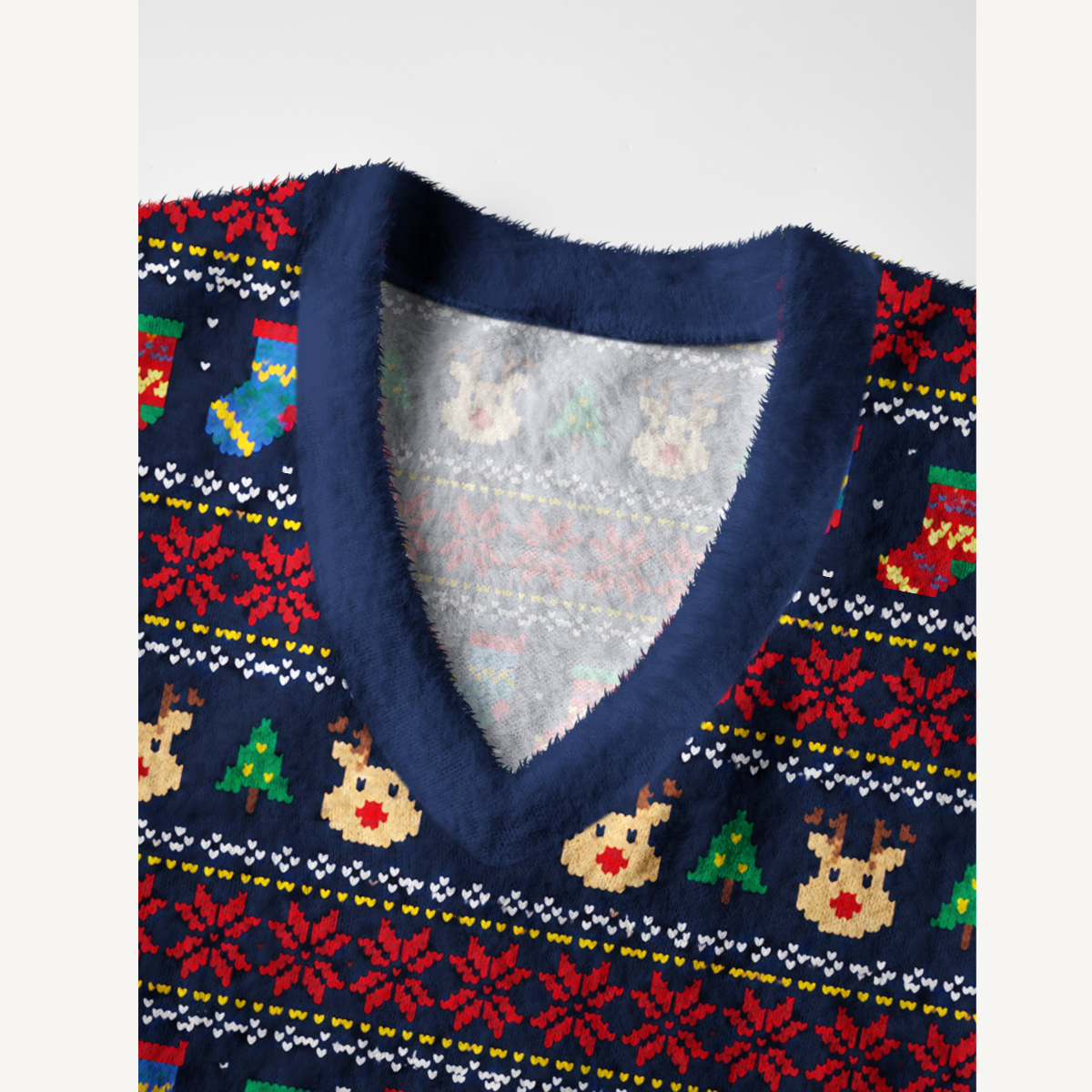 Fair Isle Winter Cheer Print V-Neck Sweater Vest