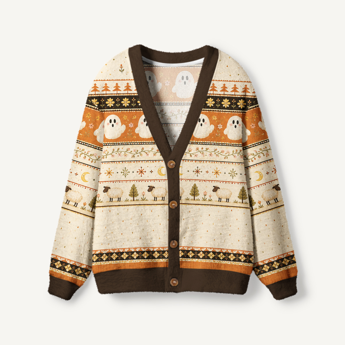 Vintage Ghost Folklore Pattern Print Halloween Ugly Cardigan Sweaters