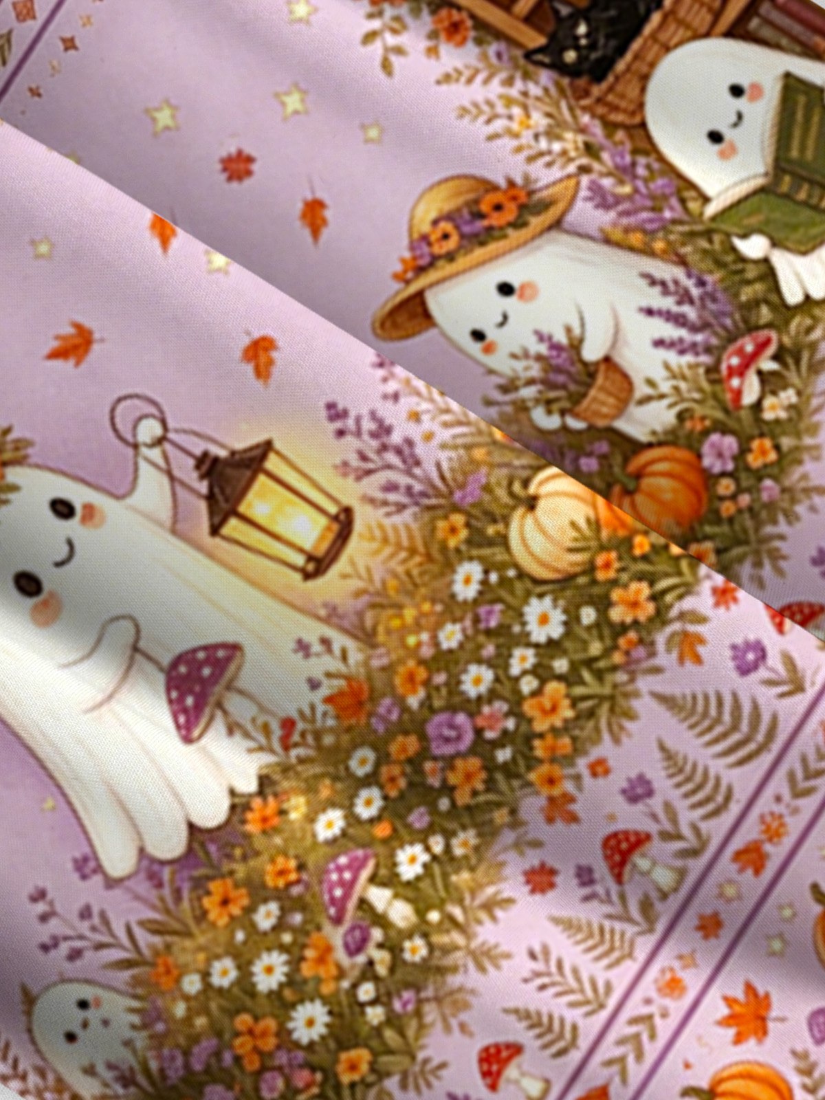 Lavender Pumpkin Country Ghost Print Wide Straps Maxi Dress With Pockets