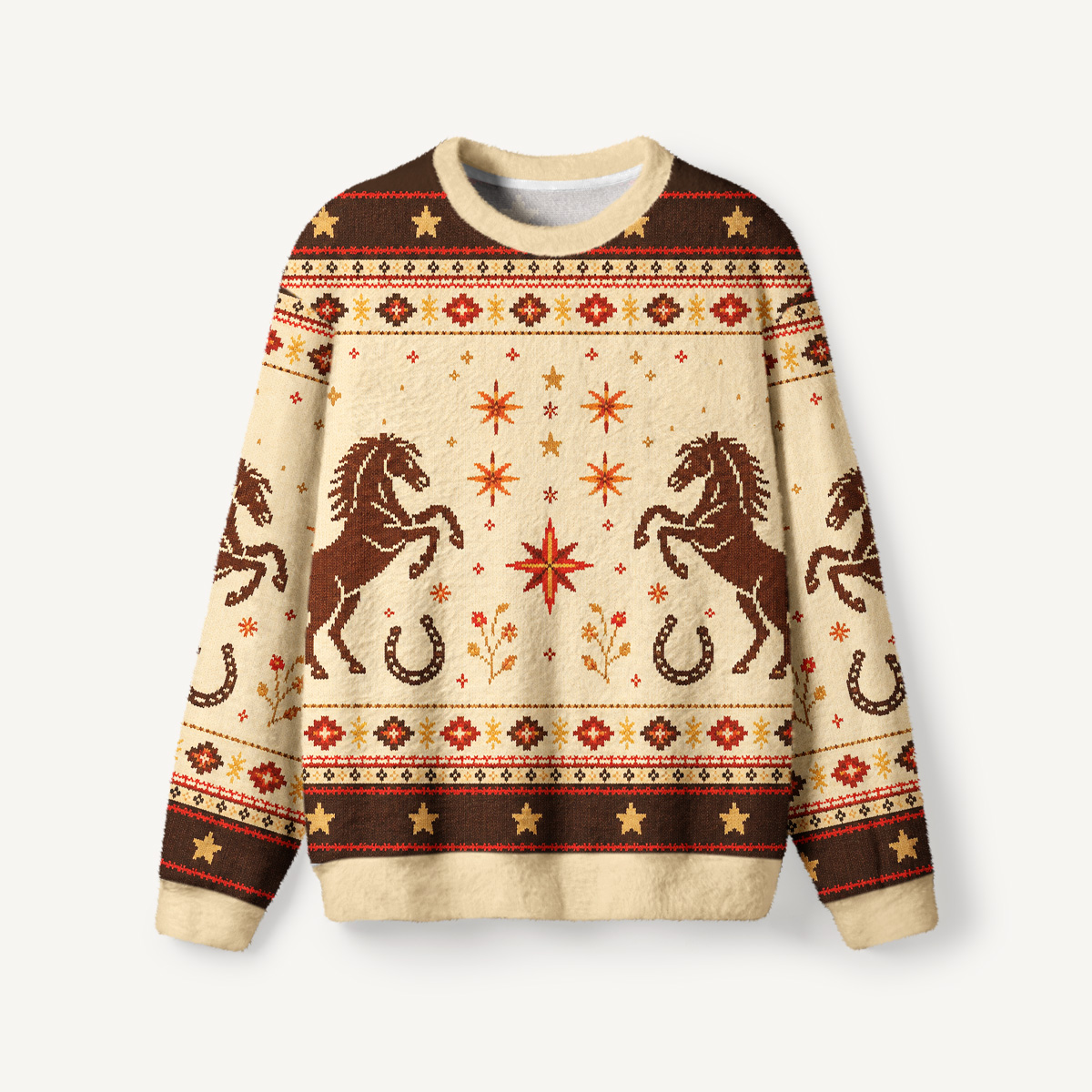 Galloping Horseshoe Meadow Fuzzy Crewneck Sweater