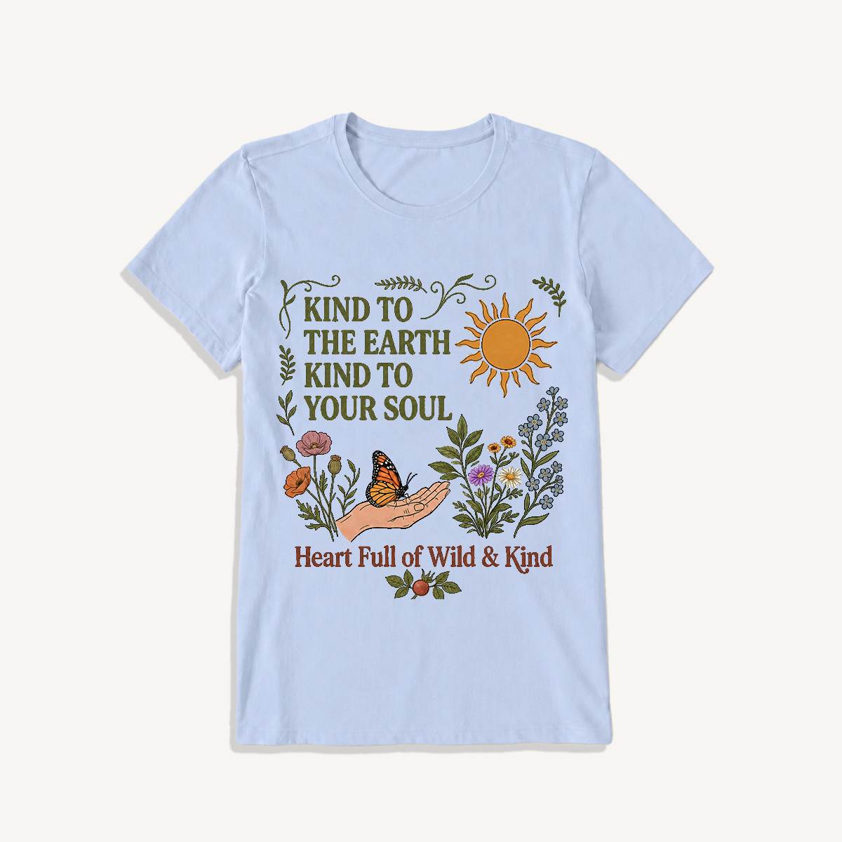 Kind Earth Kind Soul Print Crew Neck Cotton Tee