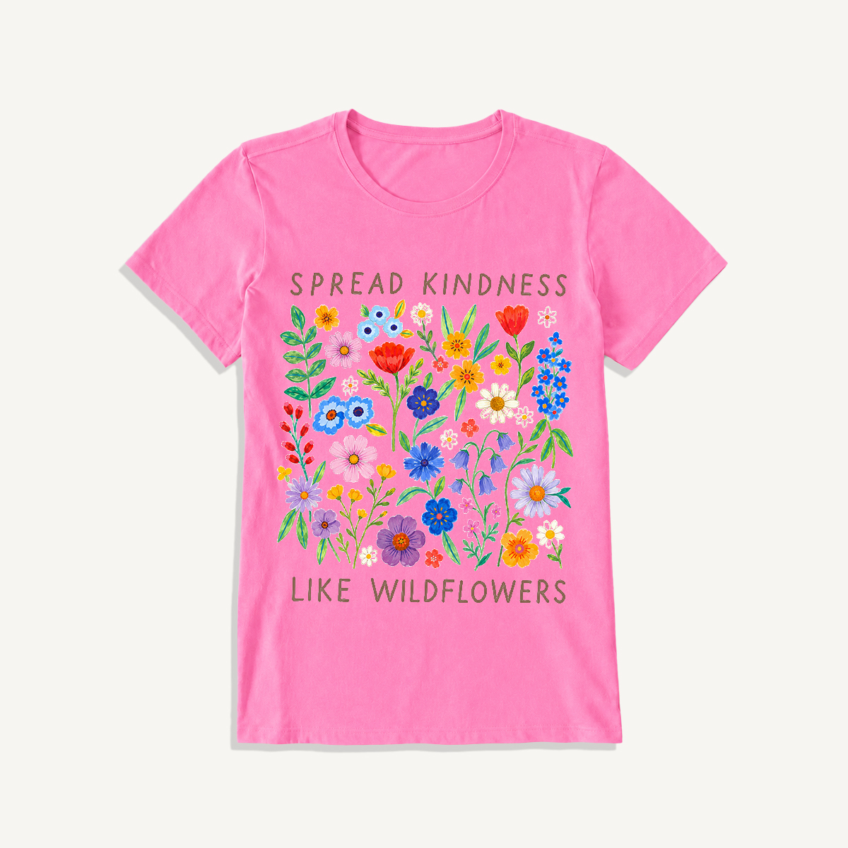 Spread Kindness Wildflowers Print Crew Neck Cotton Tee