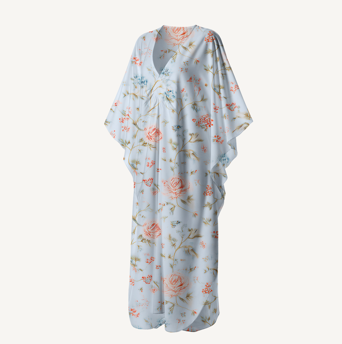  V‑Neck Floral Rosabelle Bloom Kimono Sleeve Kaftan Dress