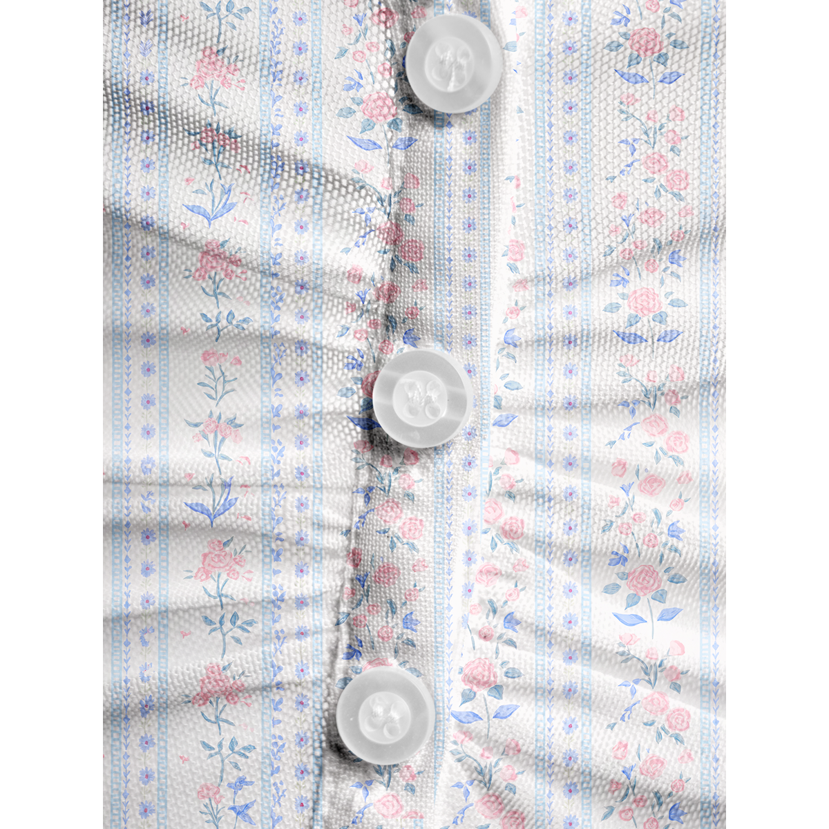 V-Neck Short Sleeve Blue Rose Print Mesh Top