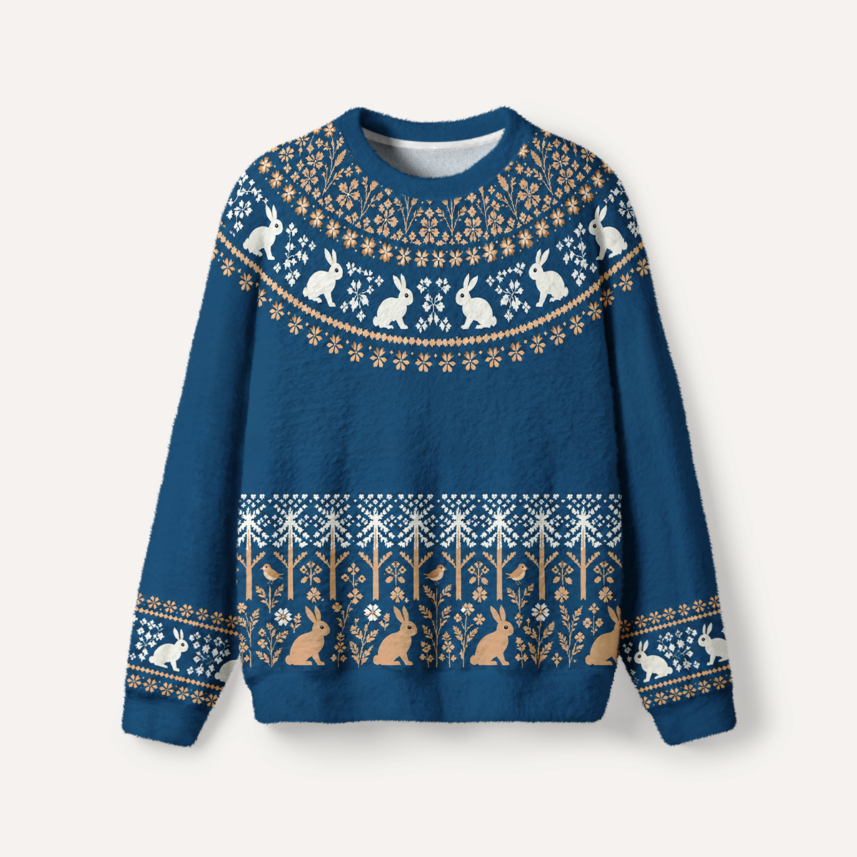 Moonlit Rabbit Woodland Fuzzy Crewneck Sweater