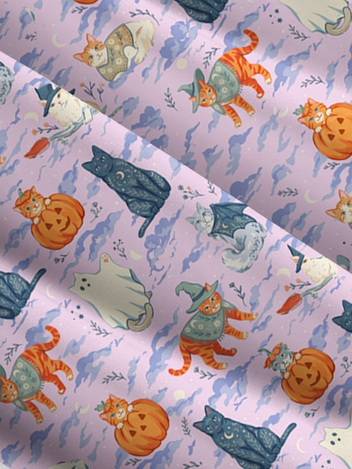 Enchanted Halloween Cat Print Wide Straps Maxi Dress With Pockets
