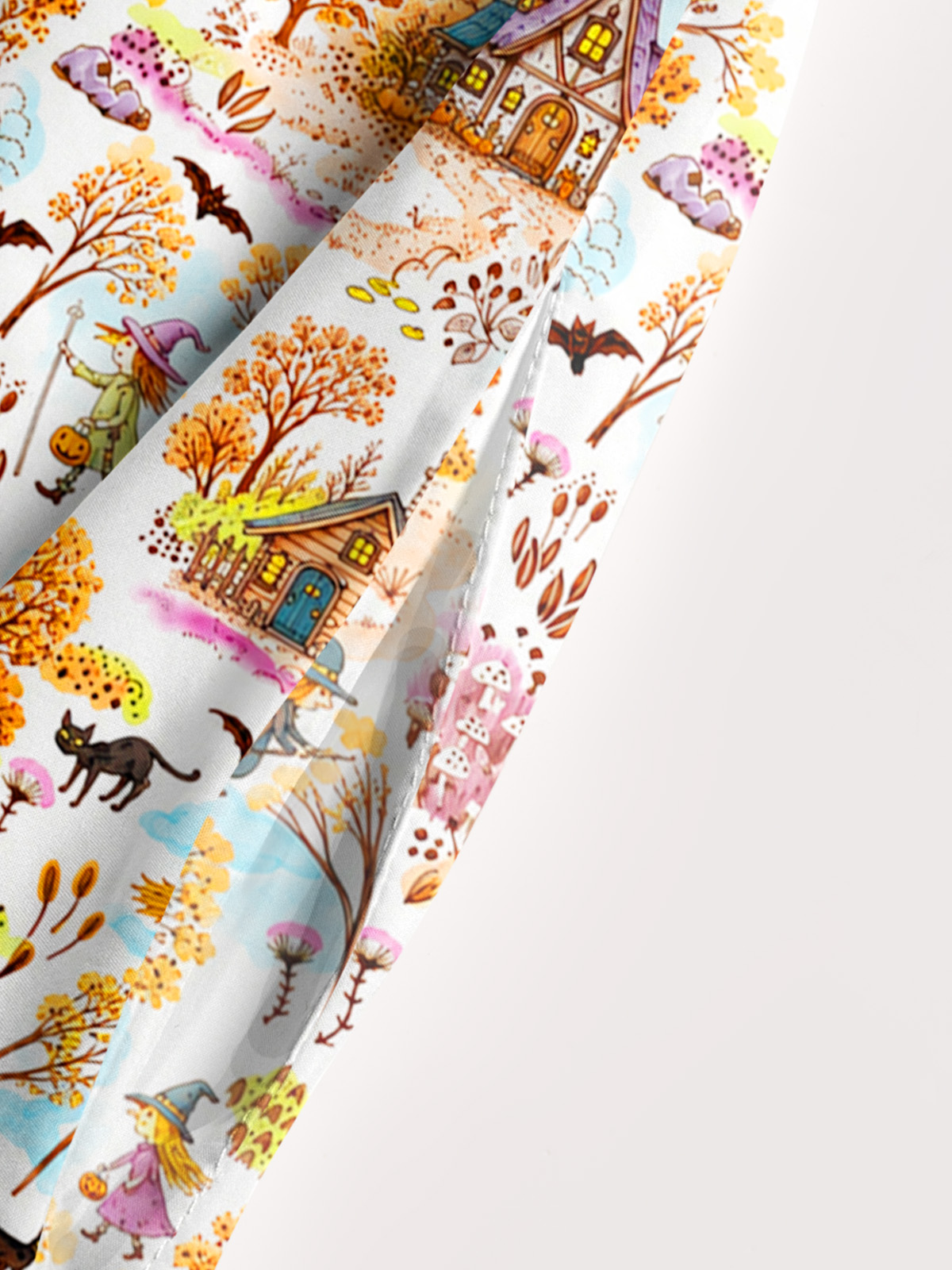 Autumn Halloween Village Print Wide Straps Maxi Dress With Pockets