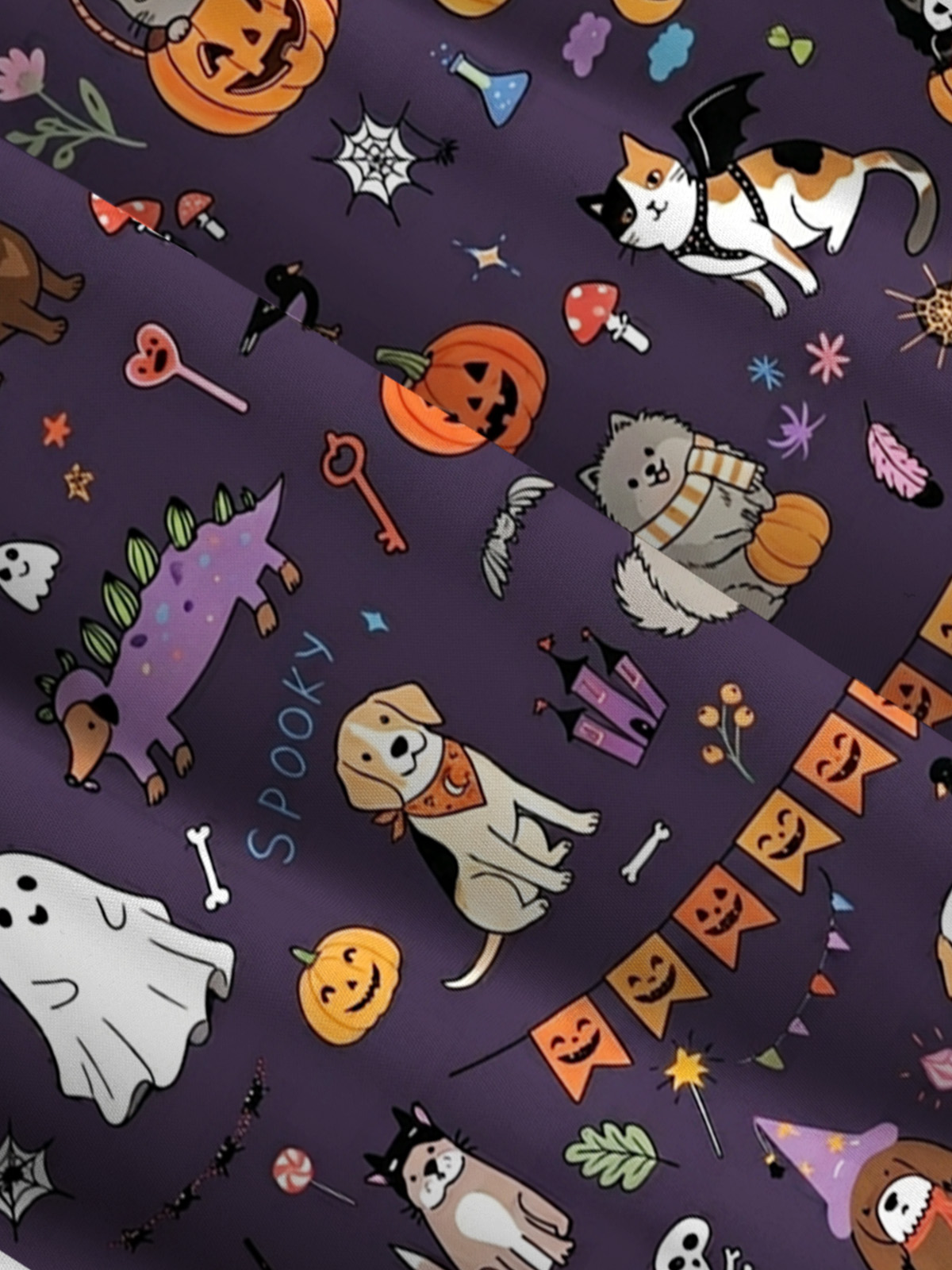Halloween Spooky Pet Parade Print Wide Straps Maxi Dress With Pockets