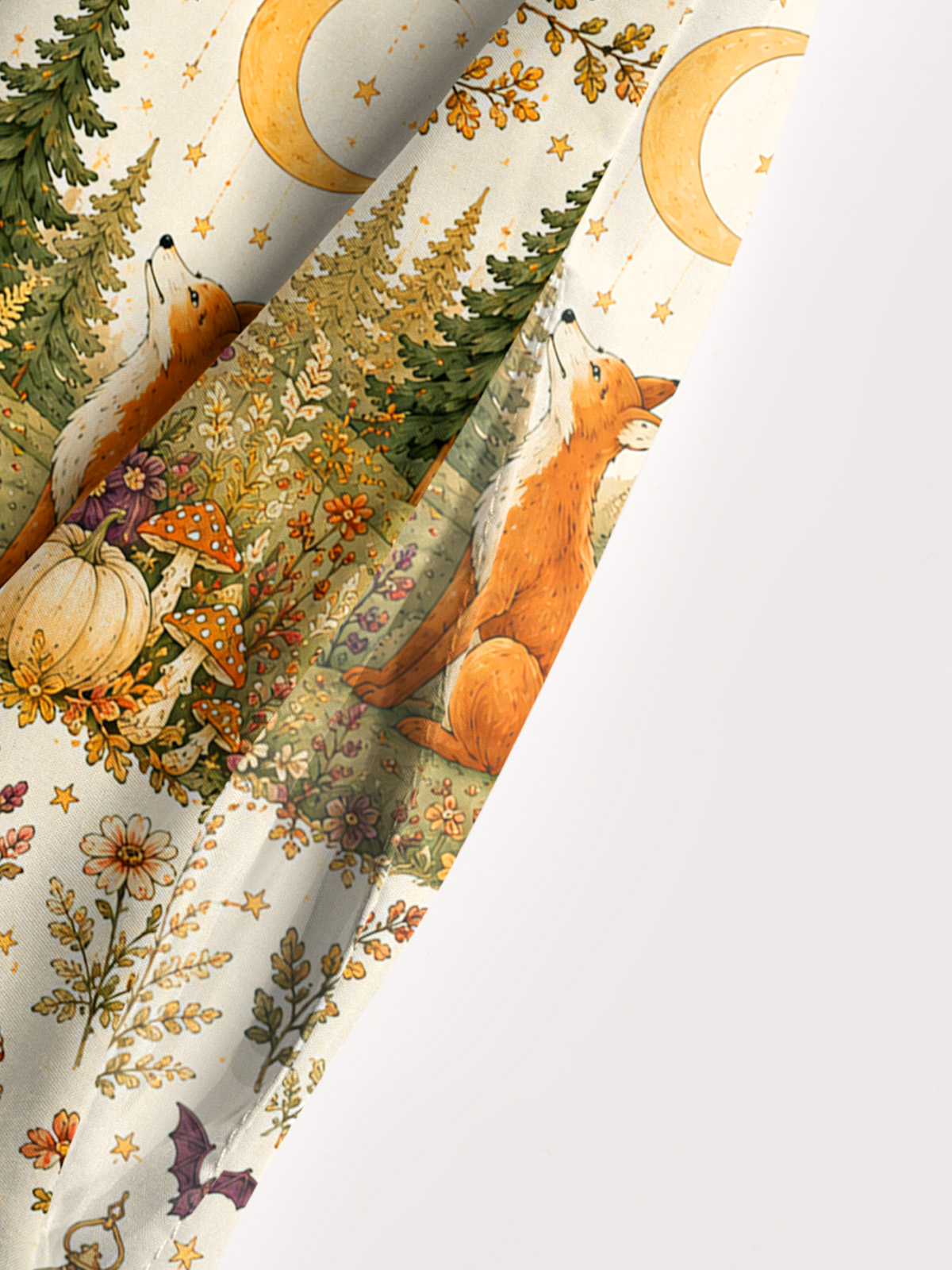 Autumn Forest Fox Pastoral Print Wide Straps Maxi Dress With Pockets