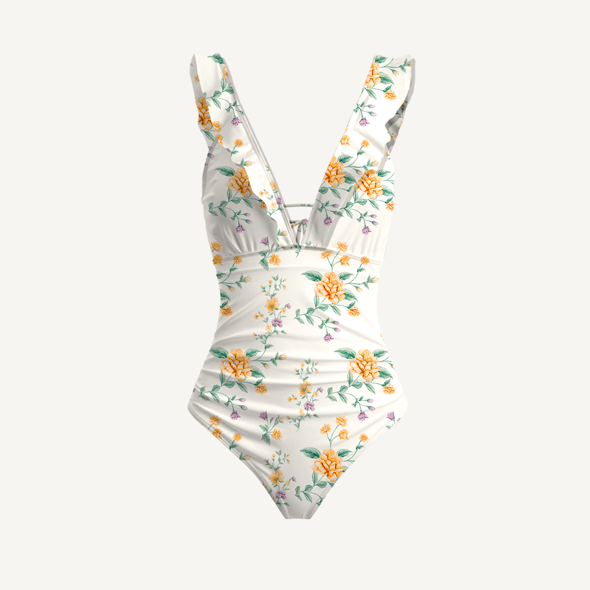 Amber Rose Ruffled V Neck One Piece Swimsuit and Matching Midi Skirt Set