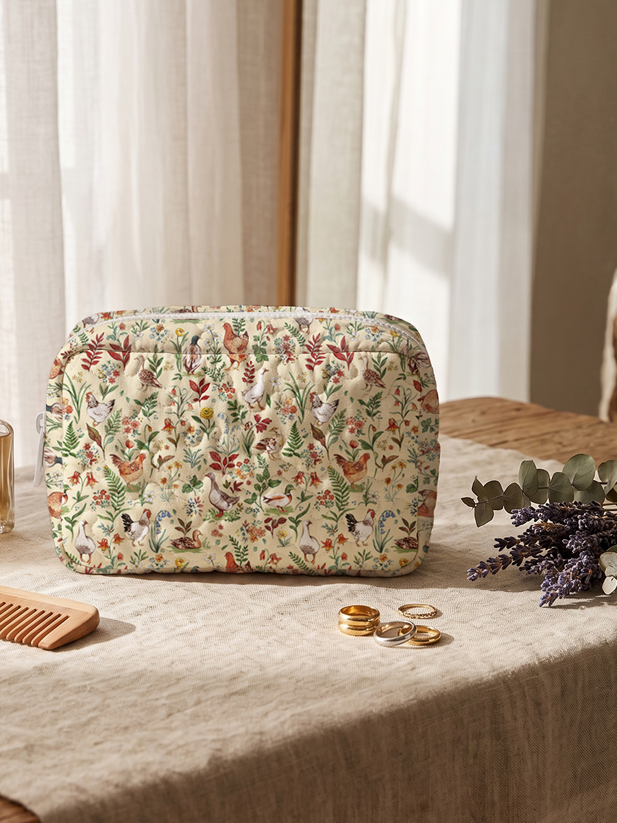 Countryside Garden Critter Print Cloud Quilted Cosmetic Pouch