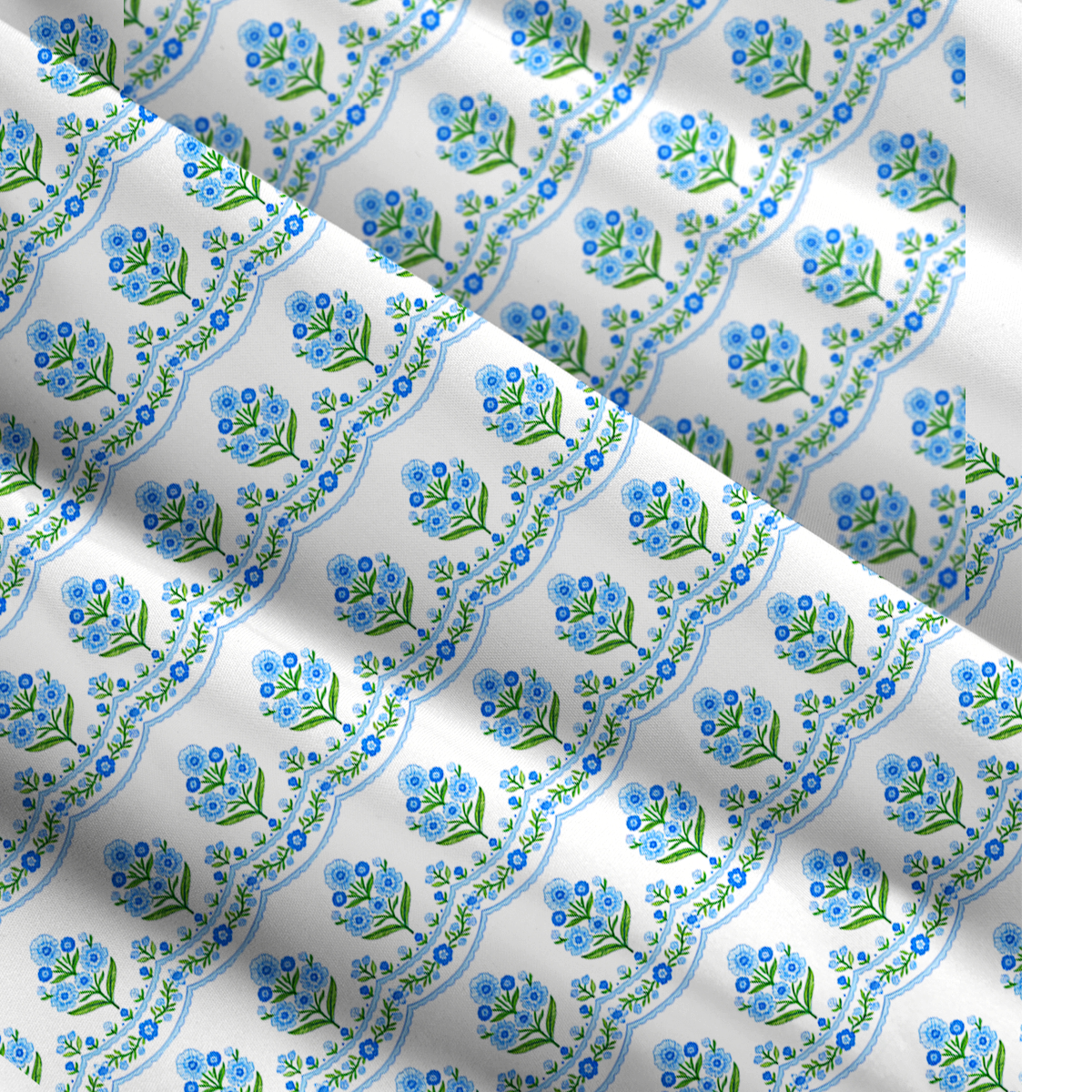 Square Neck Azure Folk Print Slip Dress