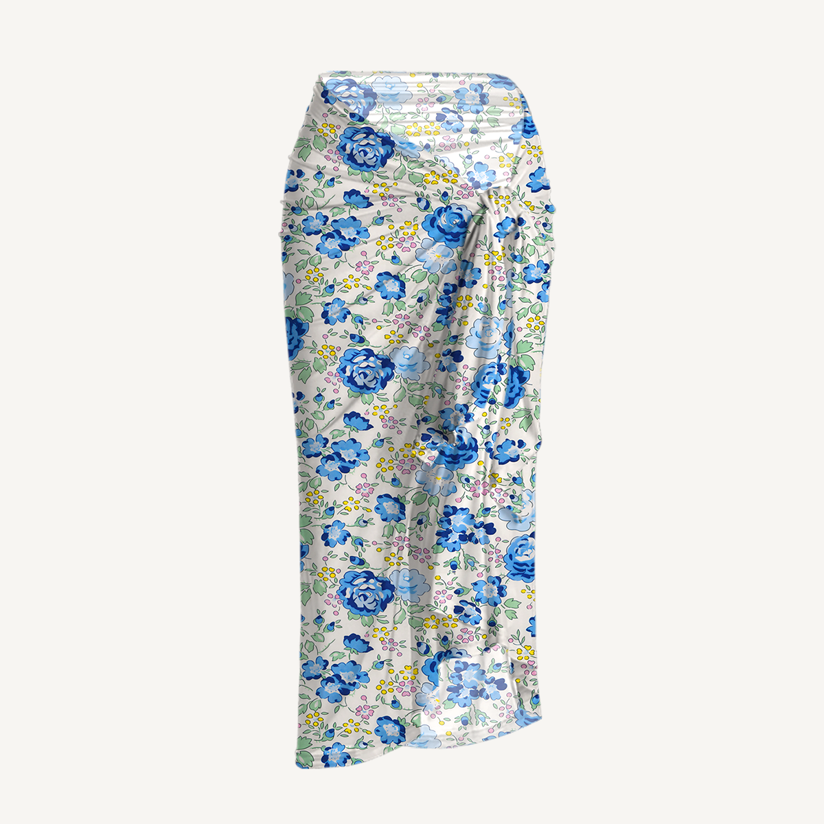 Blue Rose Floral One Shoulder One Piece Swimsuit and Matching Sarong Set for Women