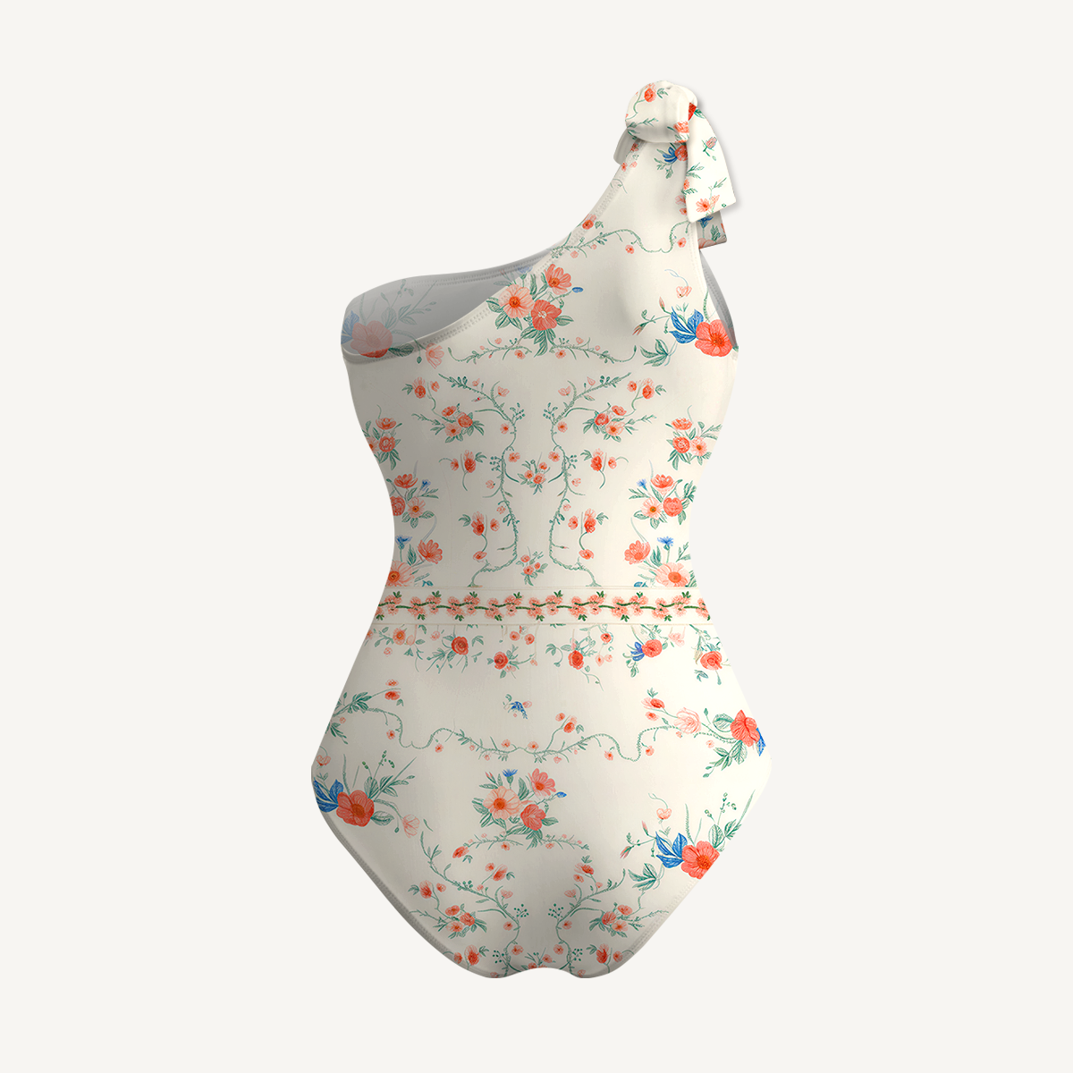 Wild Bloom One Shoulder One Piece Swimsuit and Matching Sarong Set for Women