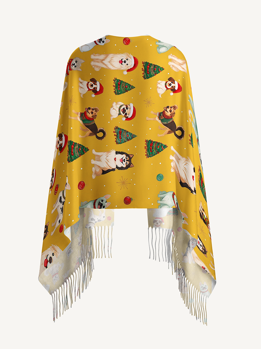 Christmas Puppies Holiday Print Cozy Fringed Scarf