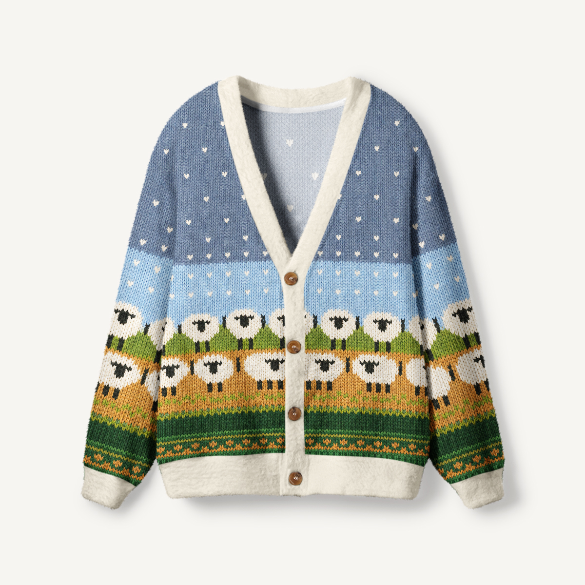 Snowy Night Sheep Print Ugly Cardigan Sweaters