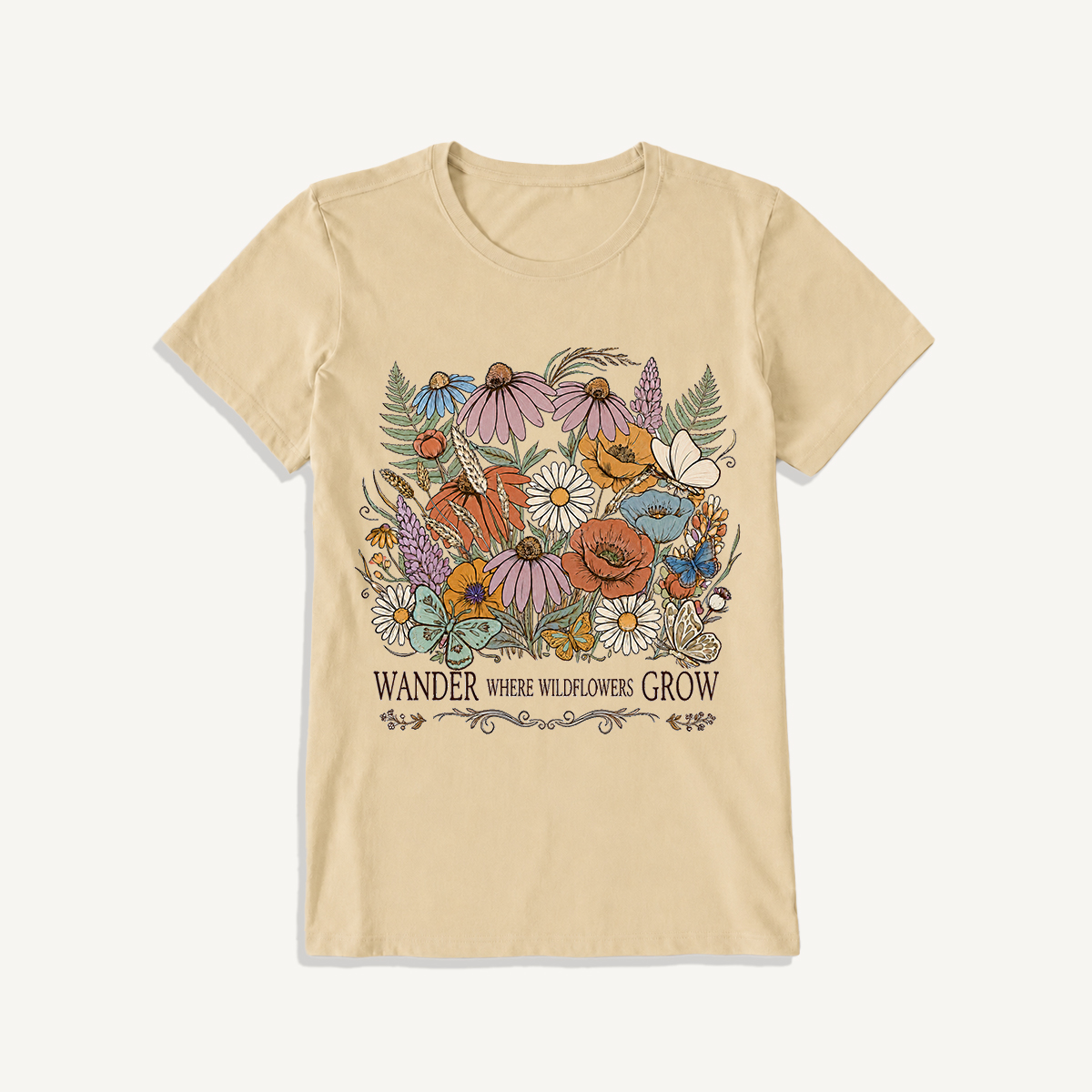 Wander Wildflowers Print Crew Neck Cotton Tee