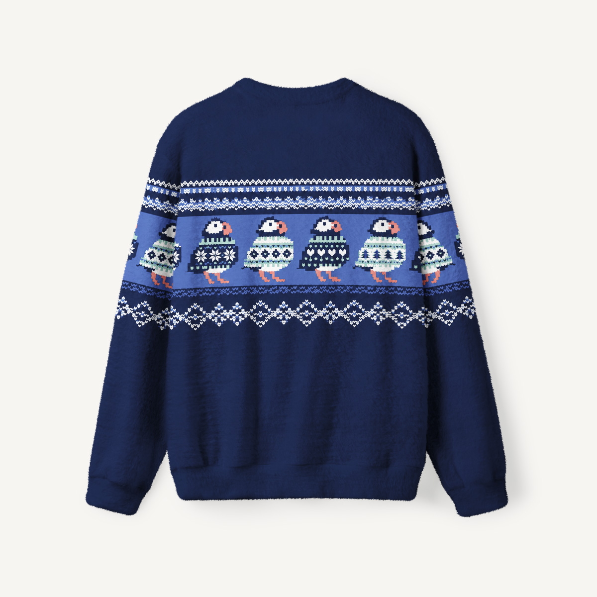Coastal Puffin Fair Isle Fuzzy Crewneck Sweater