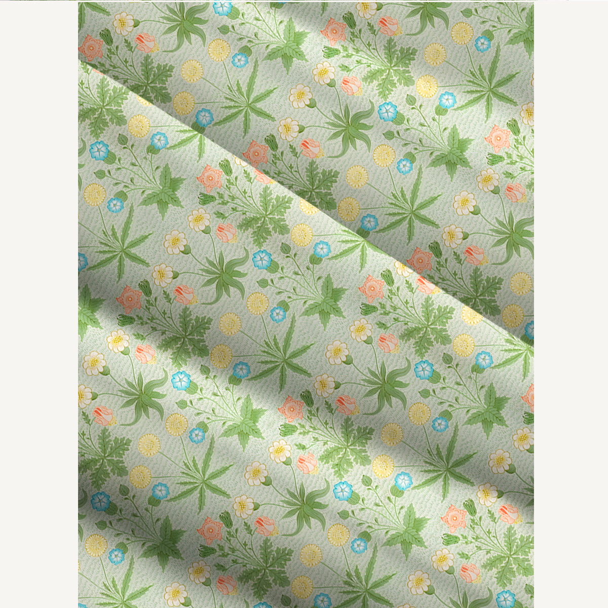Retro Green Floral Meadow Print Slip Dress