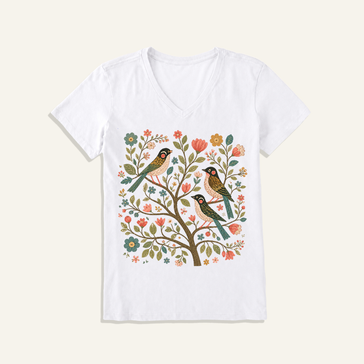 Blossom Bird Serenity Print V-neck T-Shirt