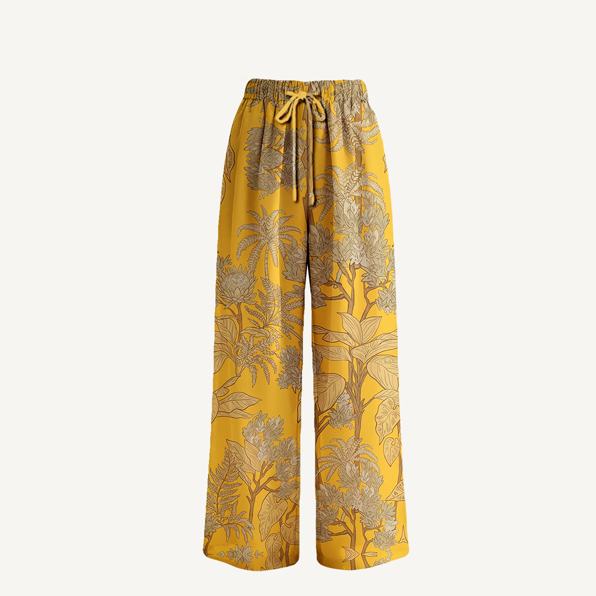 Golden Palm Tie Side Bikini Set with Matching Pants