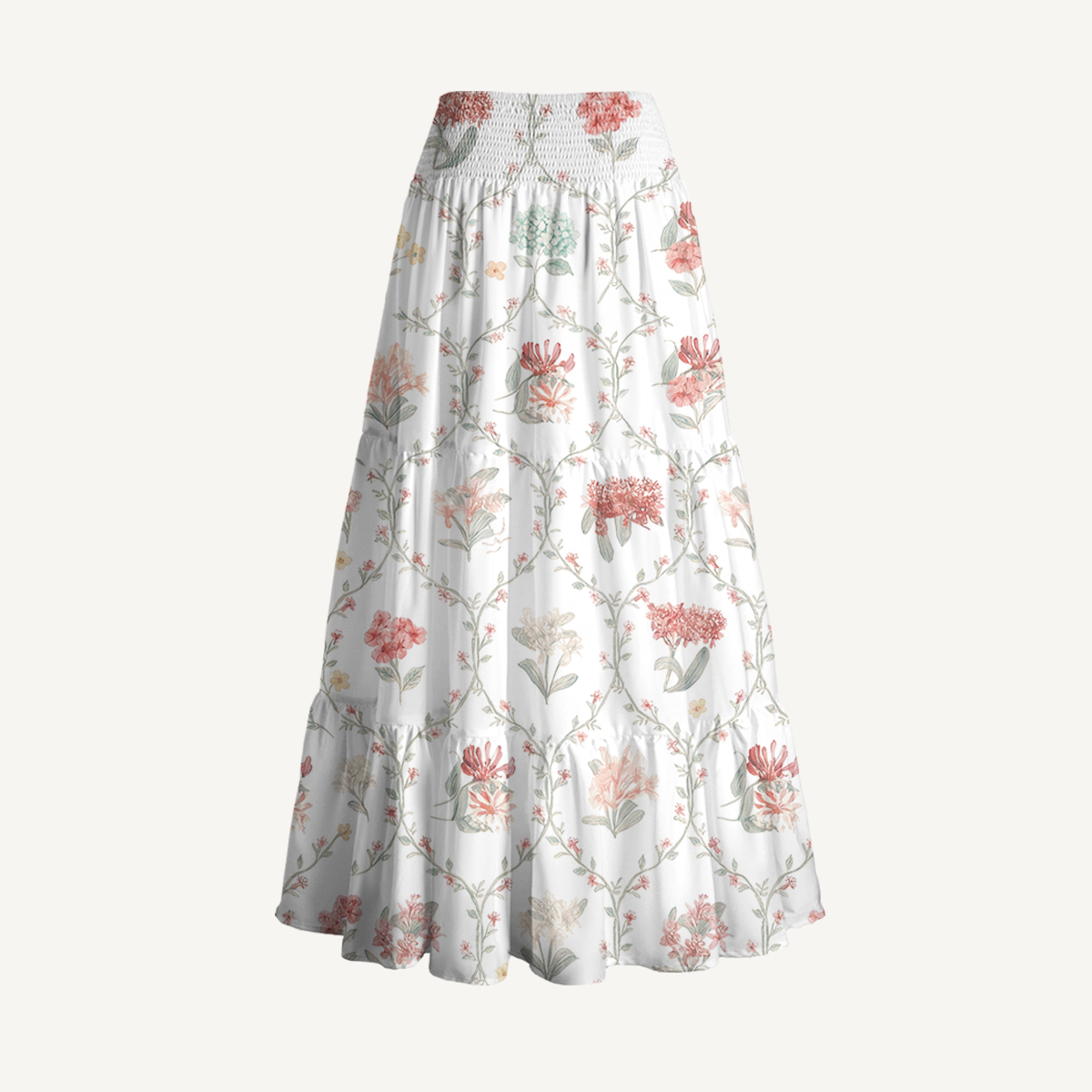Coral Vine Print Maxi Skirt