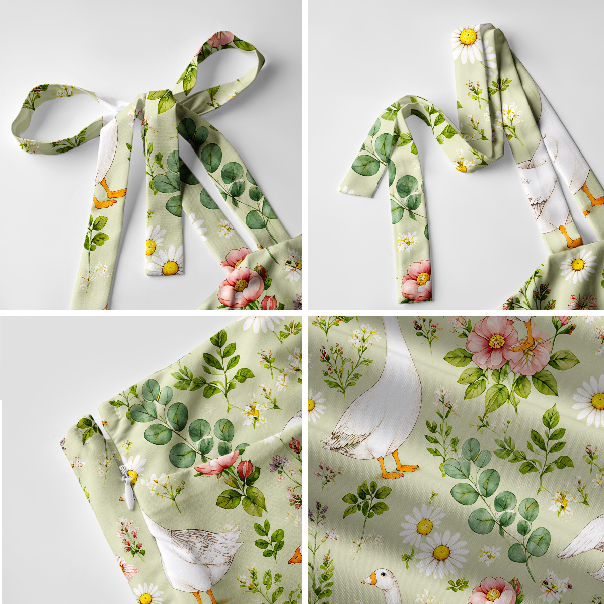 Pastoral Goose Garden Print Bow Strap Maxi Dress