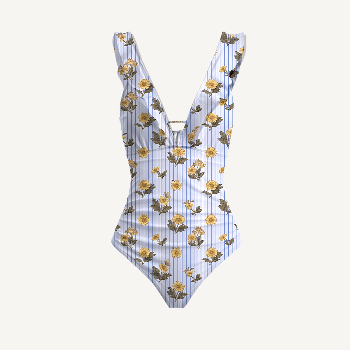 Blue Marigold Ruffled V Neck One Piece Swimsuit and Matching Midi Skirt Set