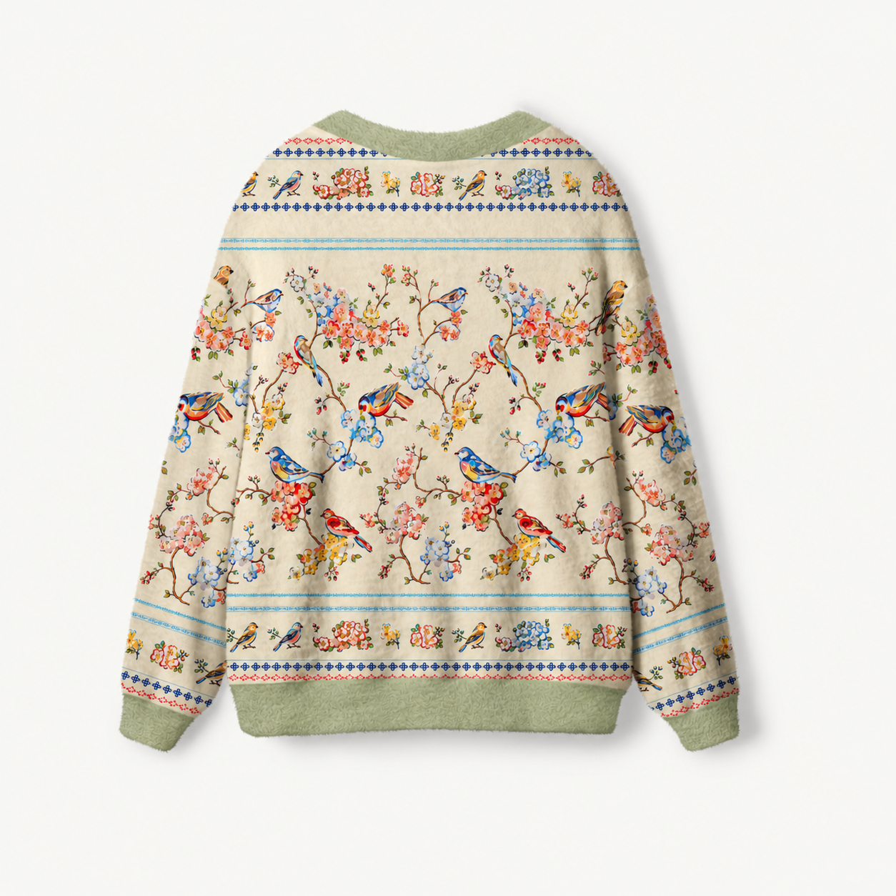 Vintage Floral Songbirds Print Ugly Cardigan Sweaters