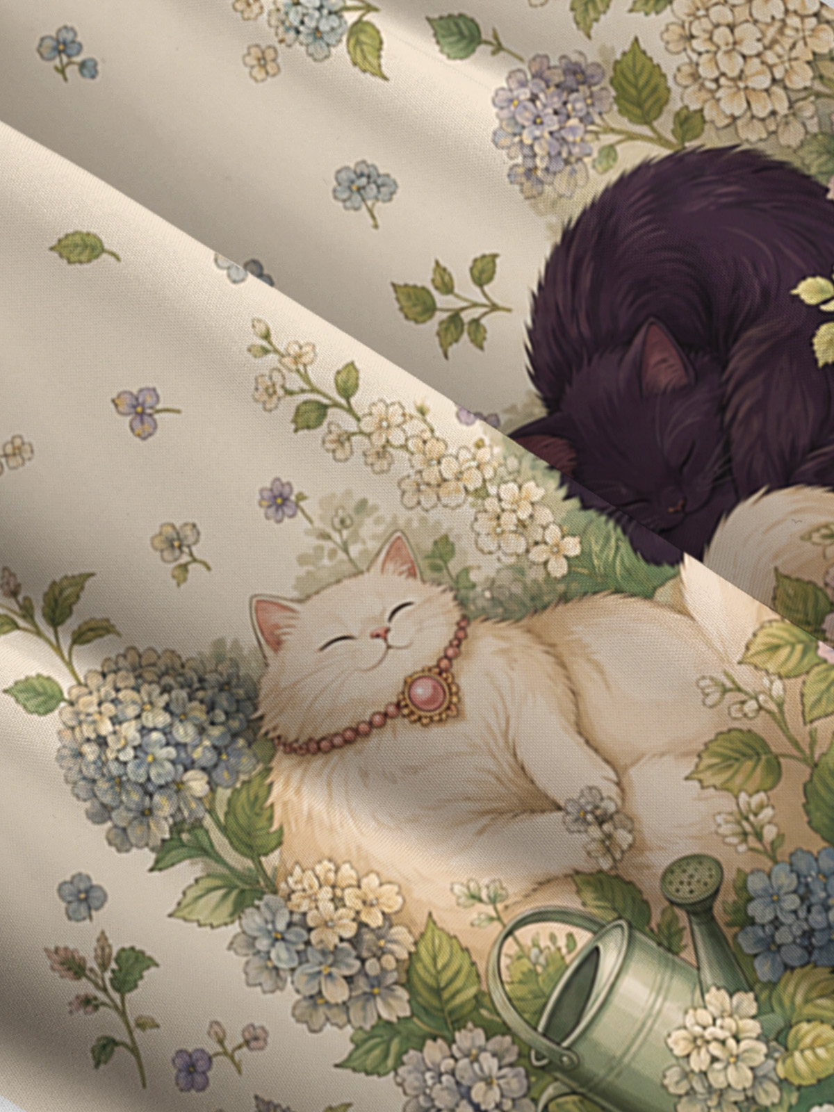 Hydrangea Garden Napping Cats Print Wide Straps Maxi Dress With Pockets