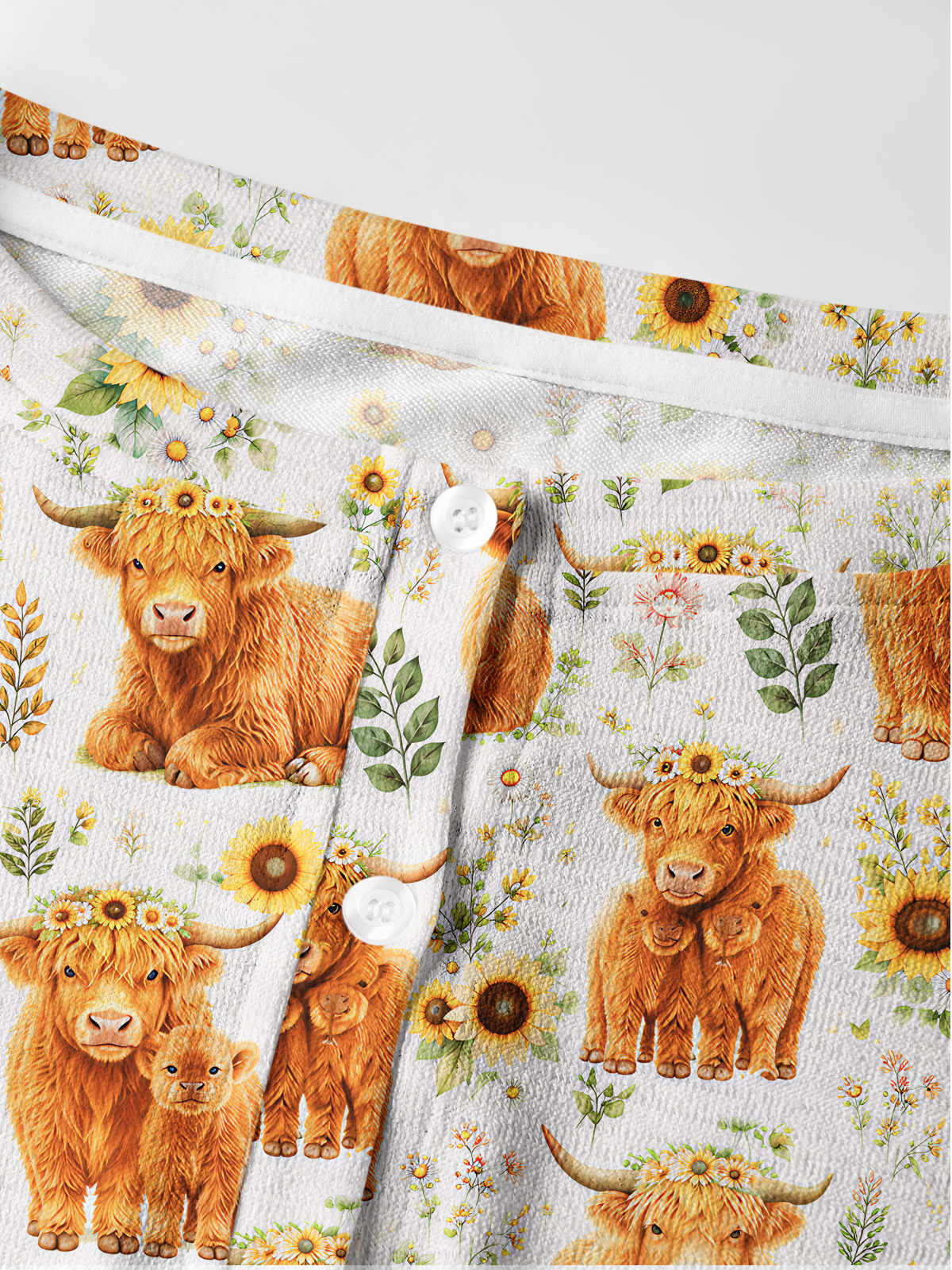 Lightweight Crew Neck Long‑Sleeve Cropped Spring Highland Cow Floral Print Fine‑Knit Cardigan