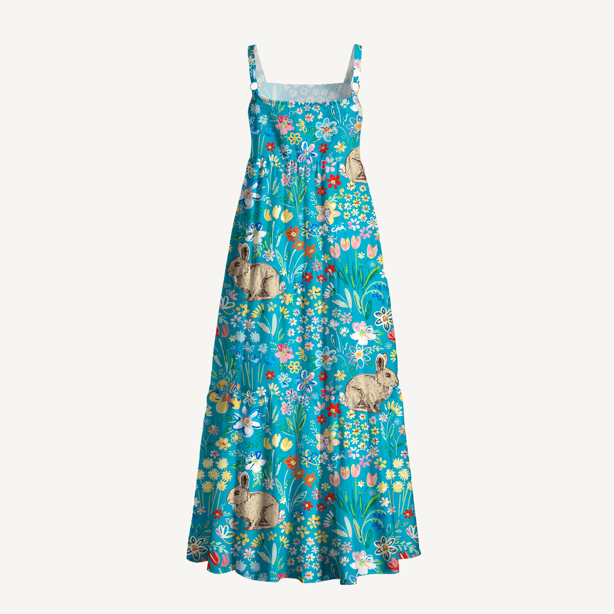 Blue Garden Rabbit Print Slip Dress