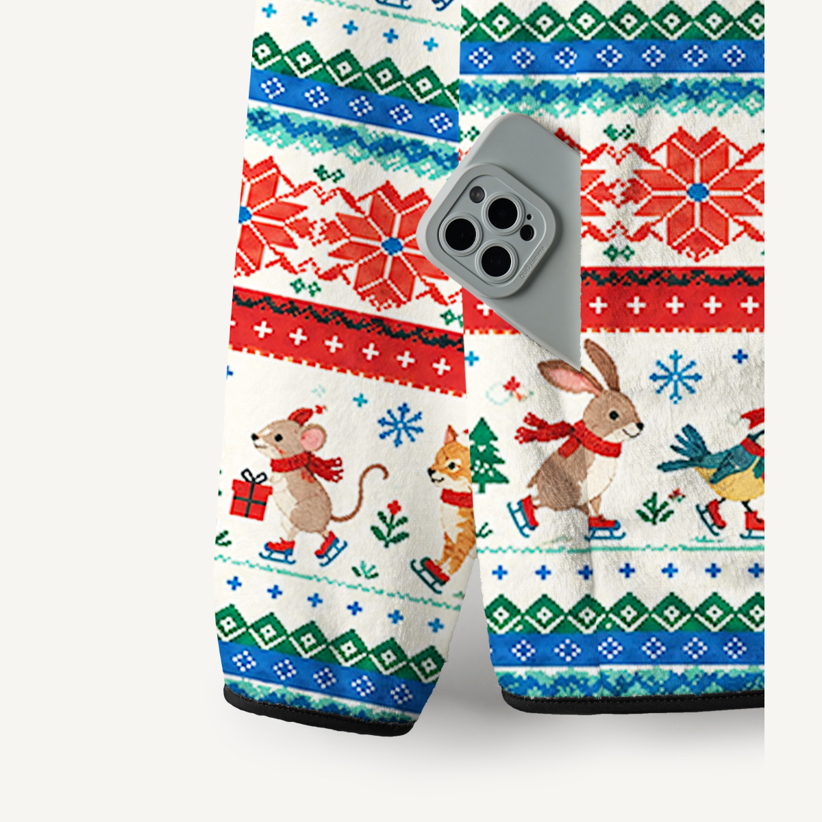 Nordic Holiday Animal Stripe Print Fleece Jacket