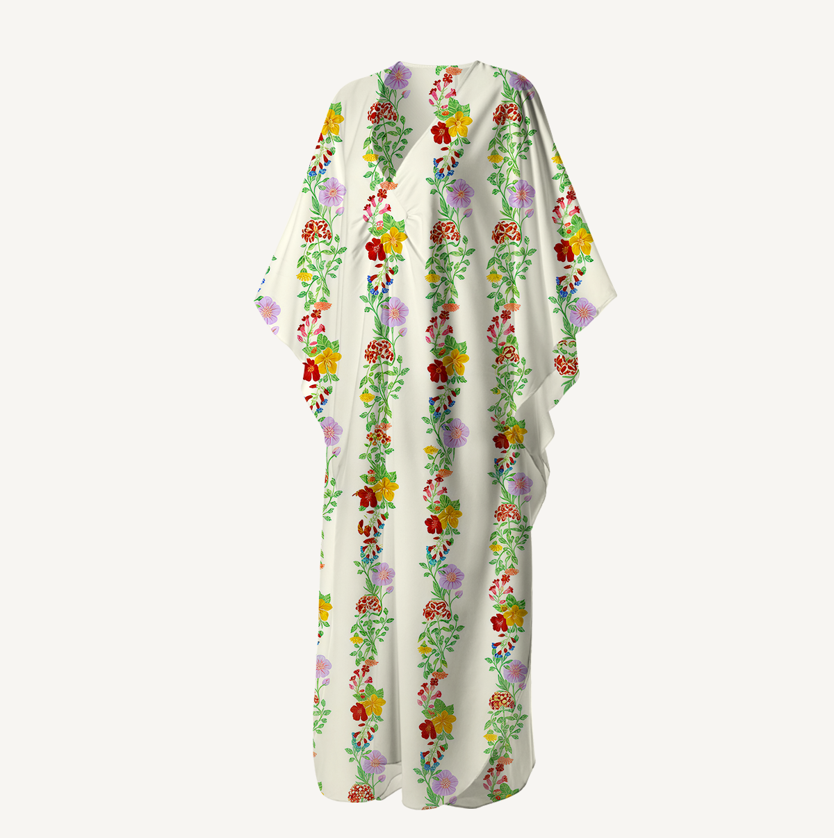  V‑Neck Blossom Trail Kimono Sleeve Kaftan Dress