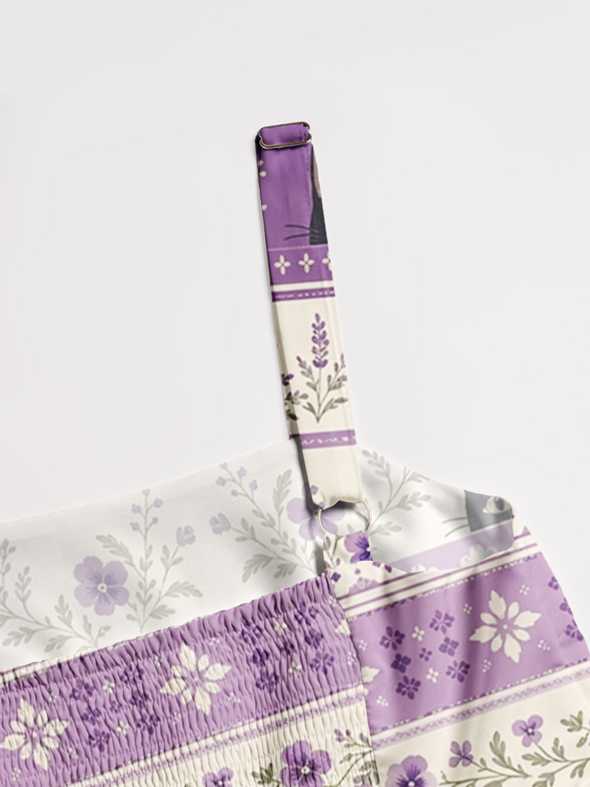 Midnight Lavender Cat Garden Print Wide Straps Maxi Dress With Pockets