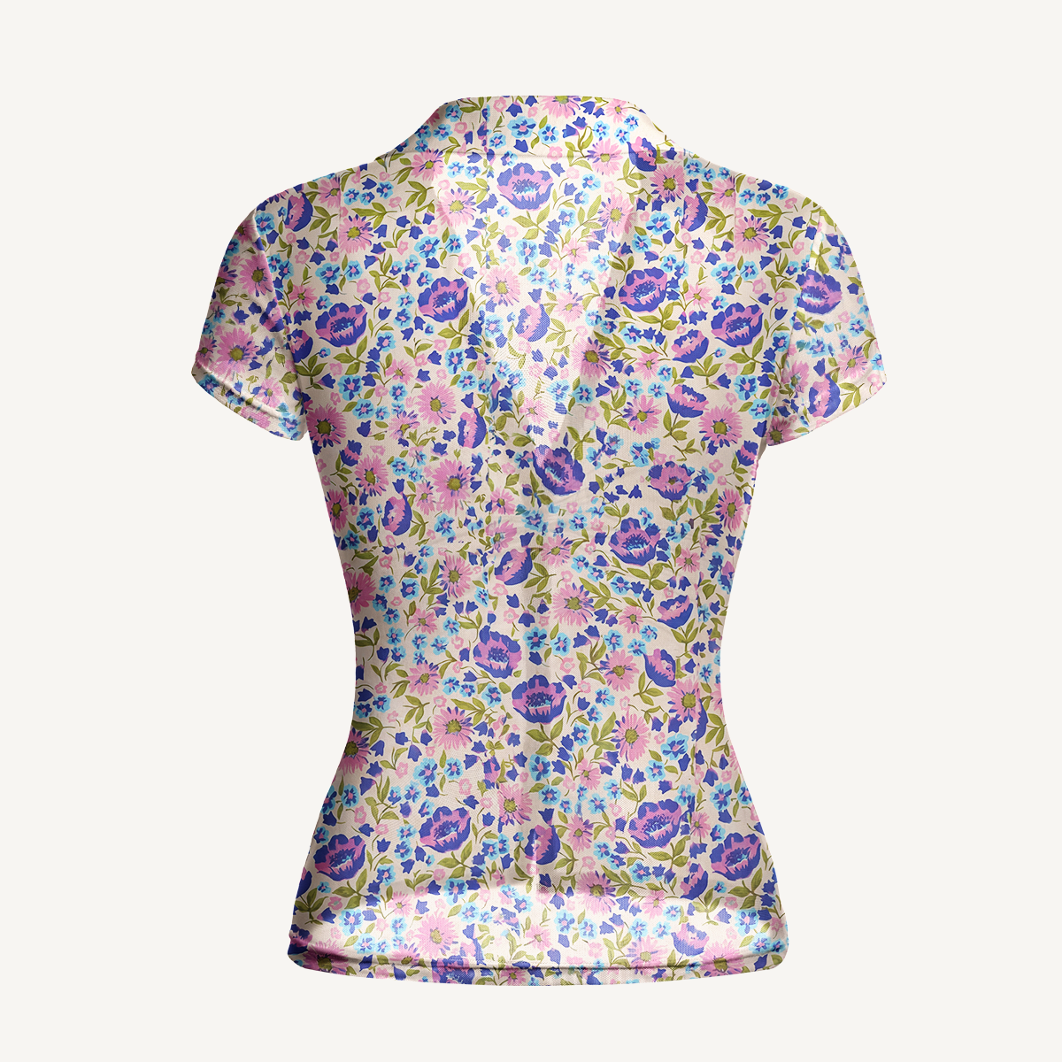 V-Neck Short Sleeve Lavender Bloom Print Mesh Top