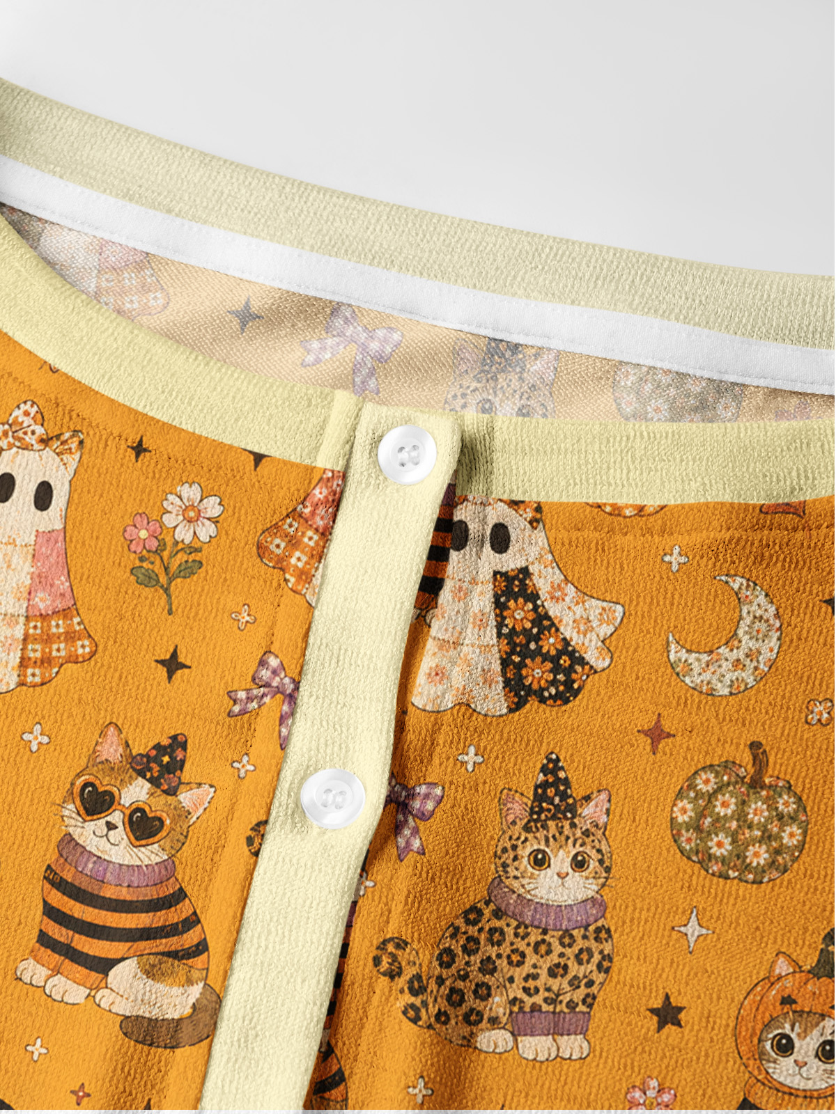 Spooky Retro Kittens Print Fine‑Knit Cardigan