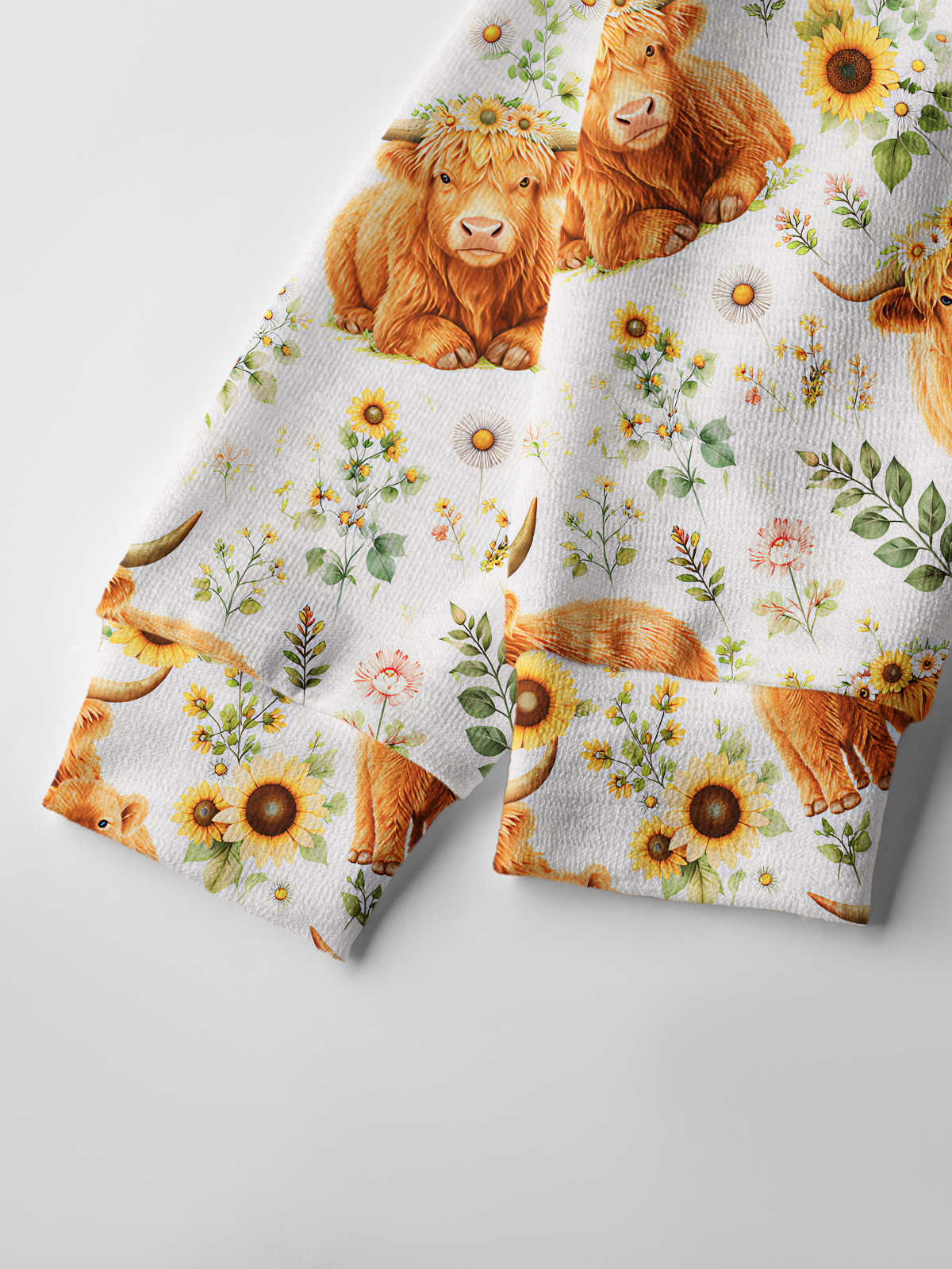 Lightweight Crew Neck Long‑Sleeve Cropped Spring Highland Cow Floral Print Fine‑Knit Cardigan