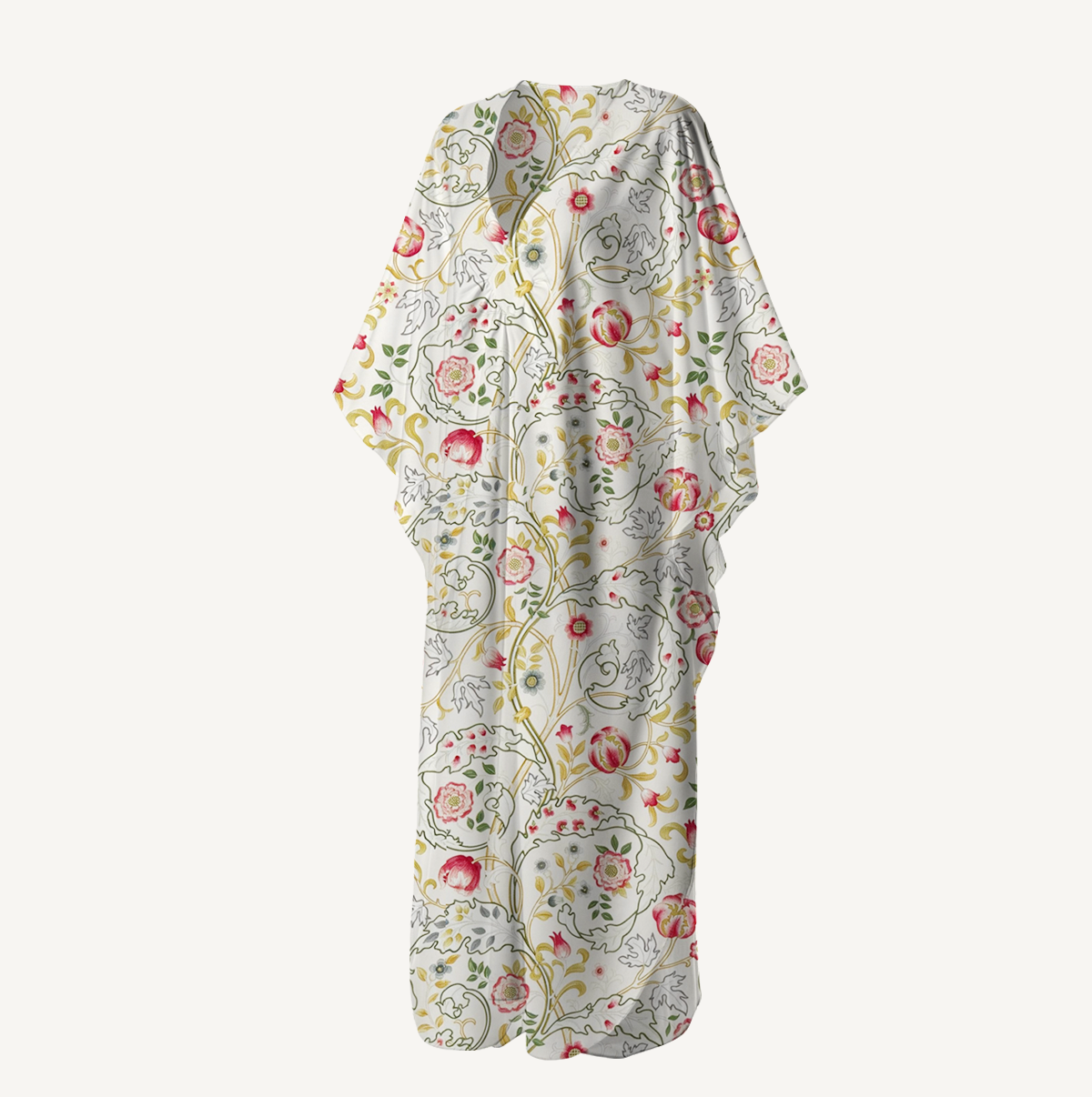  V‑Neck Peony Vine Garden Kimono Sleeve Kaftan Dress