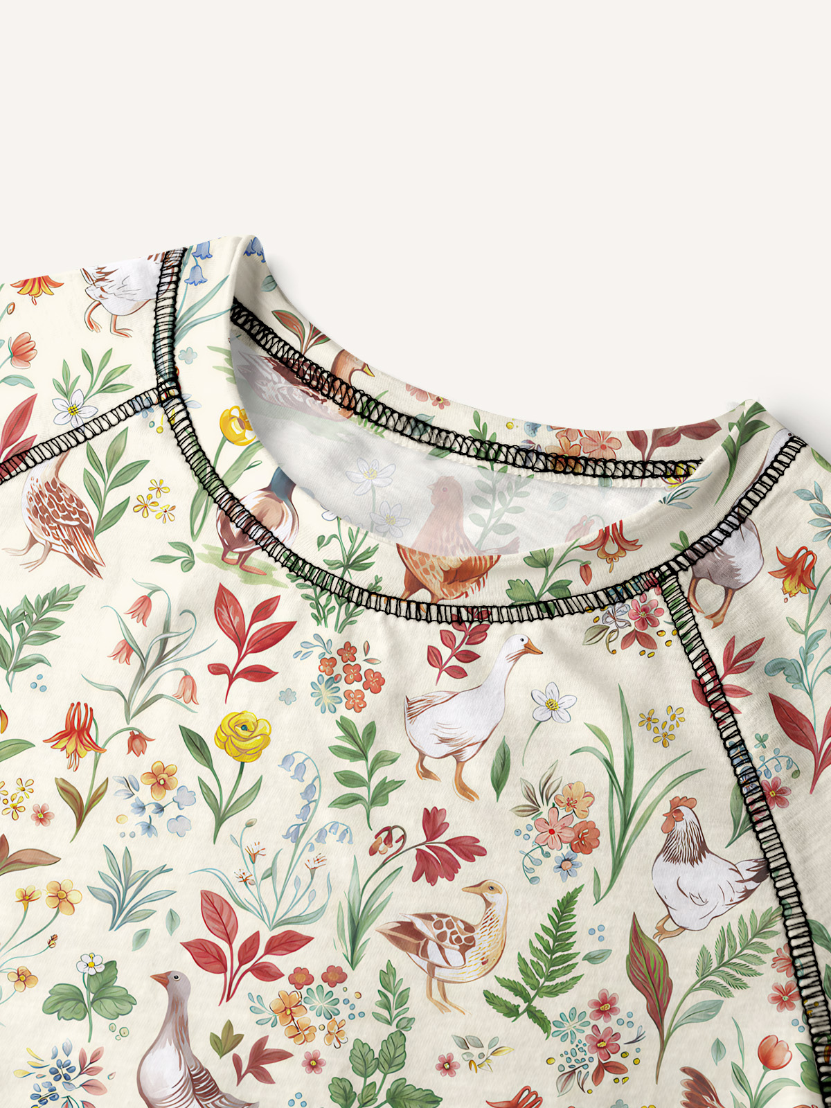 Countryside Garden Critter All-Over Print Cotton Raglan Long Sleeve Top