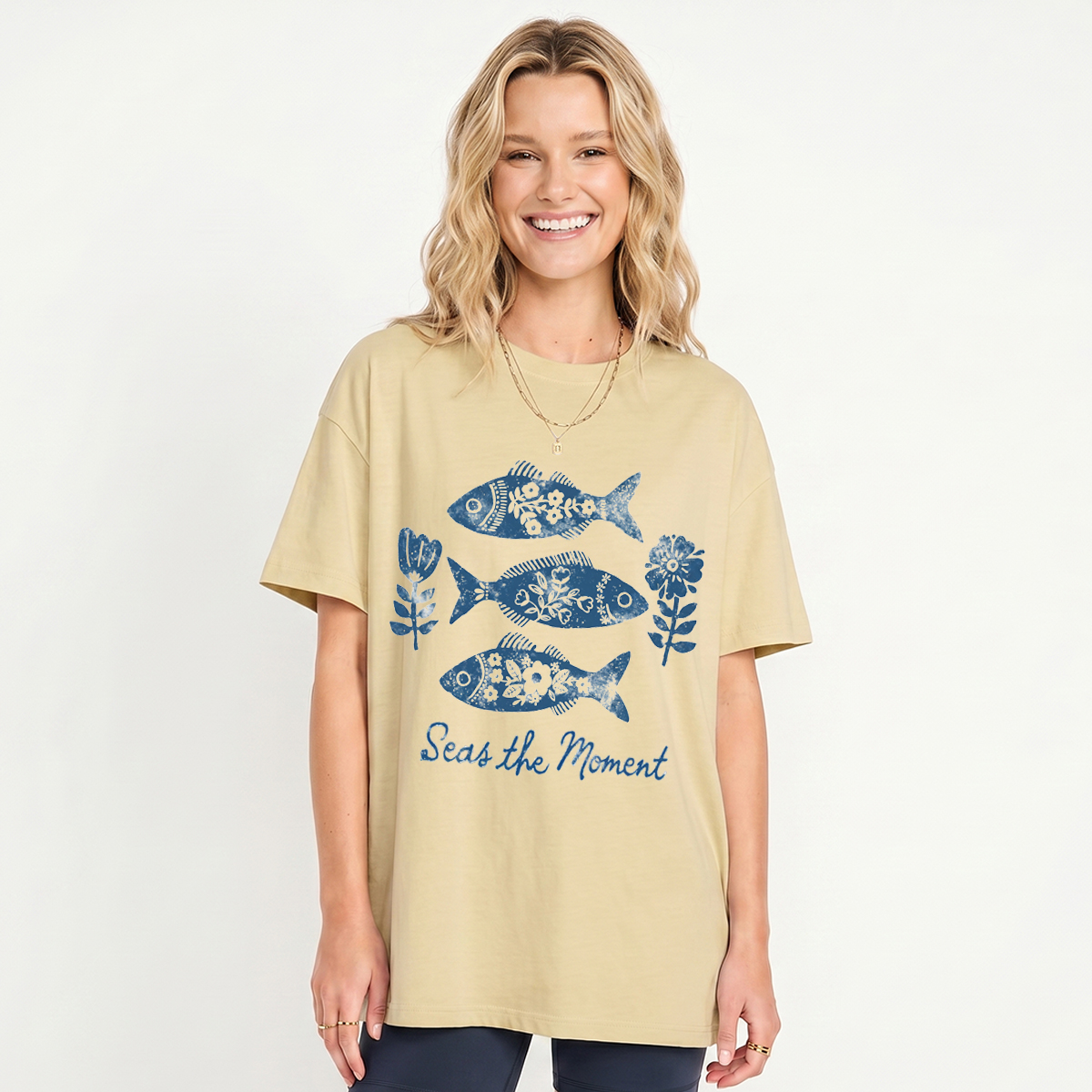 Seas the Moment Print Crew Neck Cotton Tee