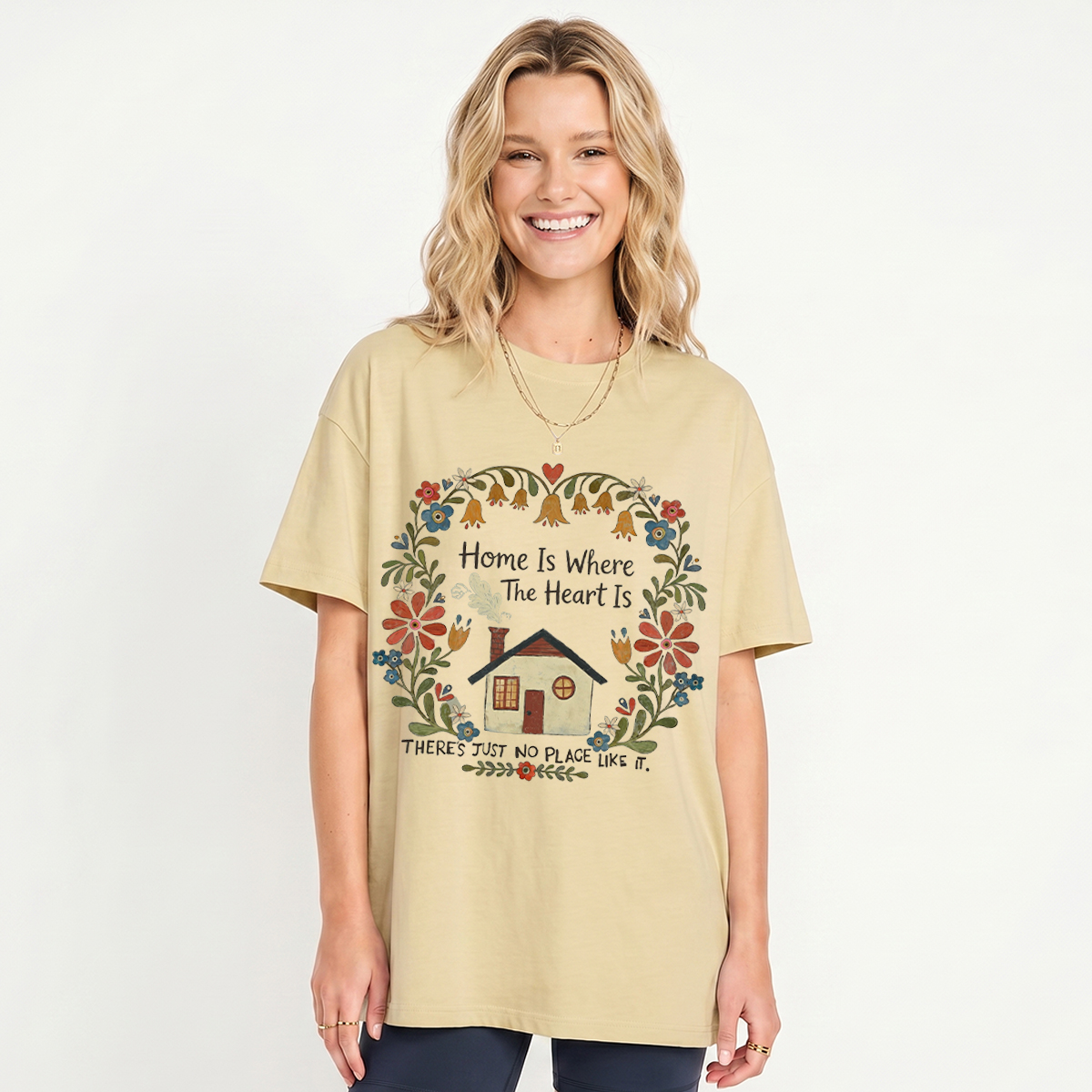 Home Is Where The Heart Is Print Crew Neck T-Shirt