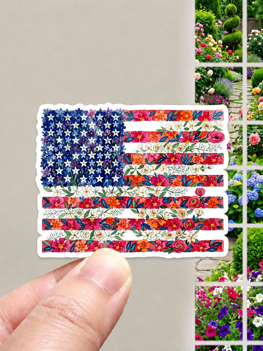 Flower Flag 4th Of July Stickers