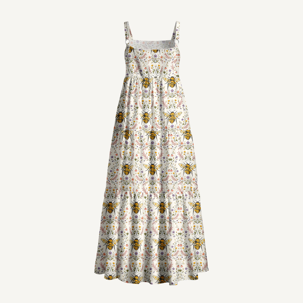 Bee Floral Print Wide Straps Maxi Dress With Pockets